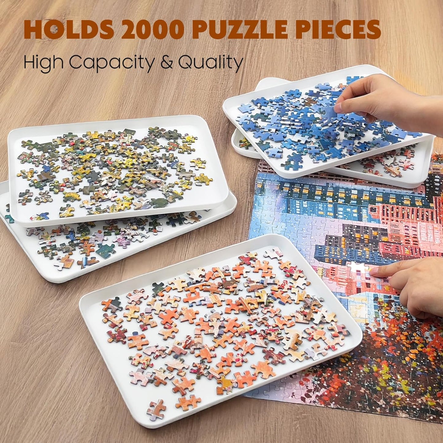 11.5 x 8.3 in Puzzle Sorting Trays Stackable, 6-Pack Puzzle Piece Sorter Trays for 1000/1500/2000 Pieces