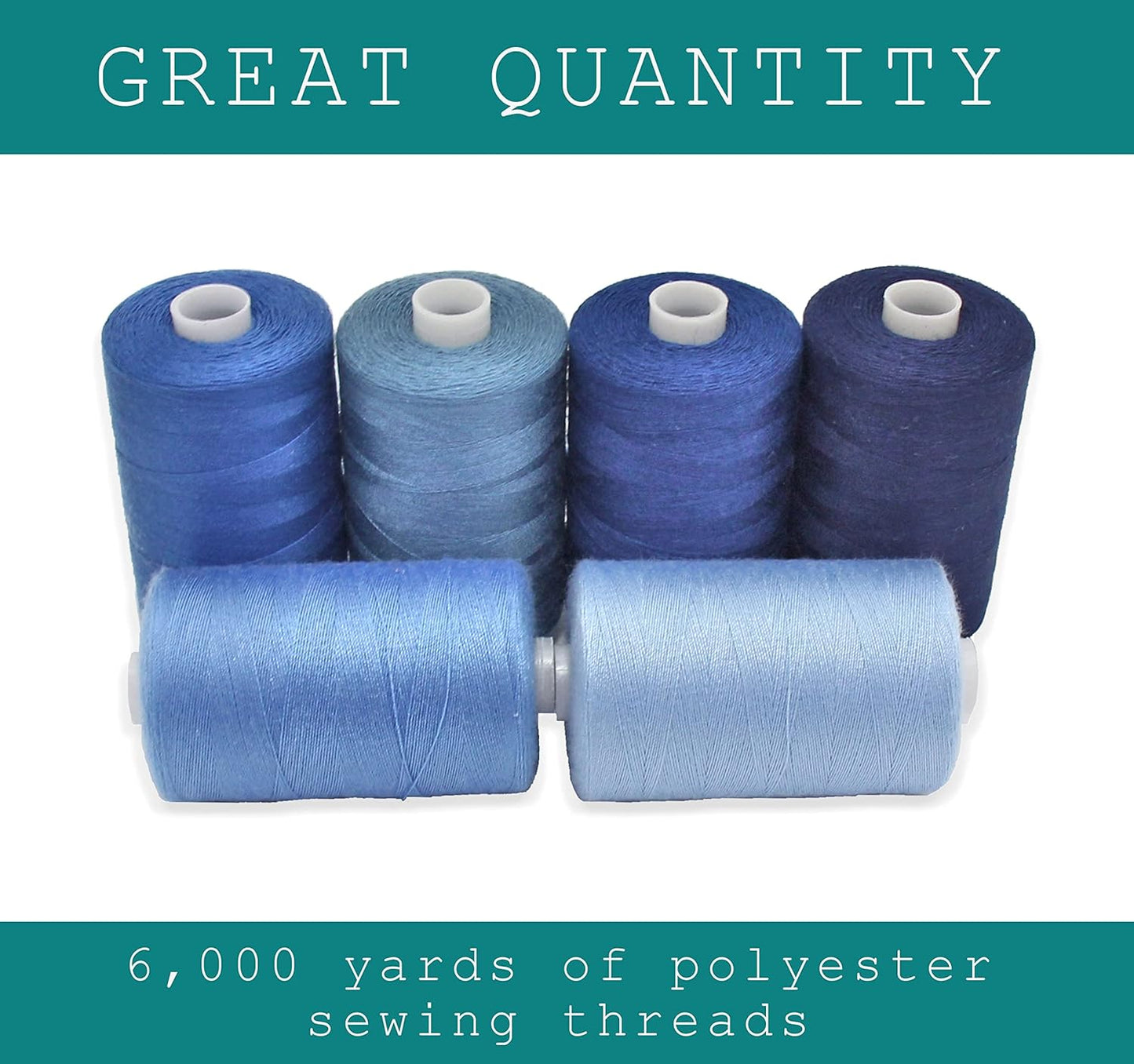 BlesSew Sewing Thread in Blue Color Tones – 6 Spools of Polyester Thread for Sewing Machine for Beginners, Hand Stitching & Quilting - 1000 yds per Spool