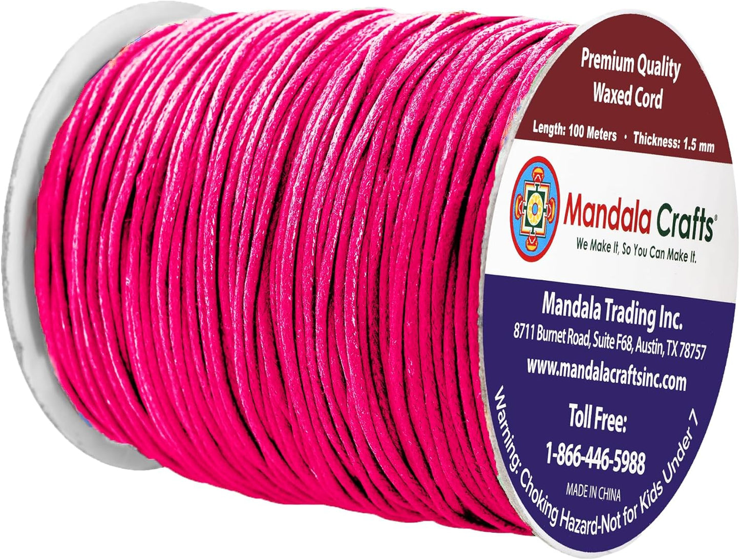Mandala Crafts 1.5mm 109 Yards Hot Pink Cotton Waxed Cord for Jewelry Making Bracelet Cord Waxed String - Beading String Thread Jewelry Cords for Necklaces String