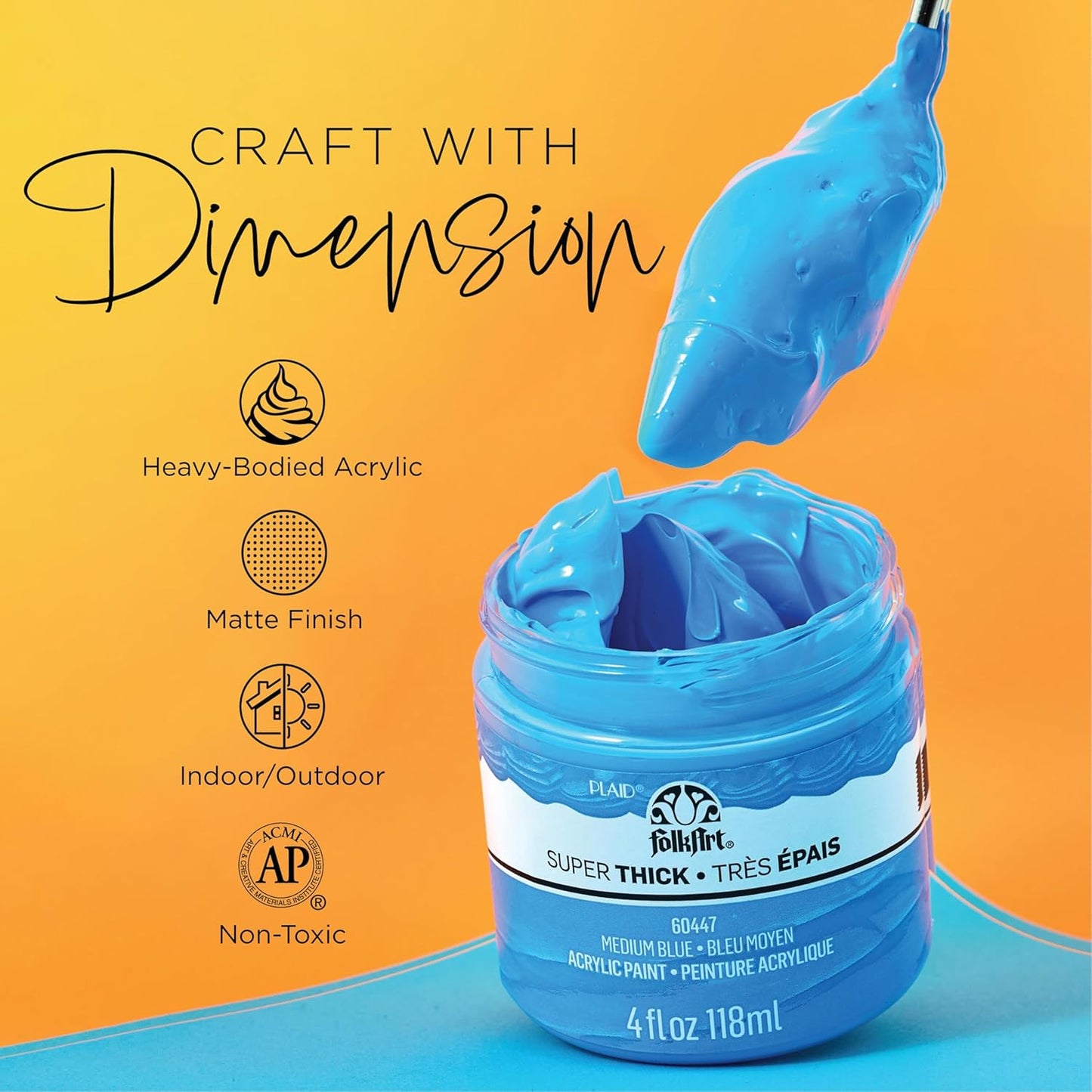 FolkArt Super Thick Acrylic Paint with a Textured Finish, Medium Blue, 4 oz