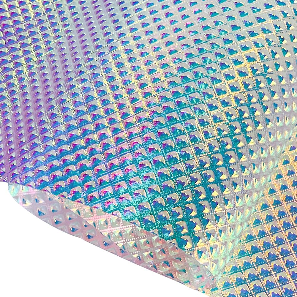 ONEART | Iridescent Transparent Embossed Vinyl Holographic Blue Clear PVC Vinyl Craft Film 16"×54" for Sewing DIY Projects-Diamond