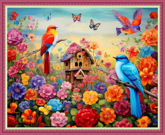 Disnesart Cross Stitch Stamped Full Embroidery Kits DIY 11CT Cotton Thread Printed DIY Needlepoint Kits Craft Needlework Set Cross-Stitch Stamped Sets-Flower Bird Home 16x20 inch
