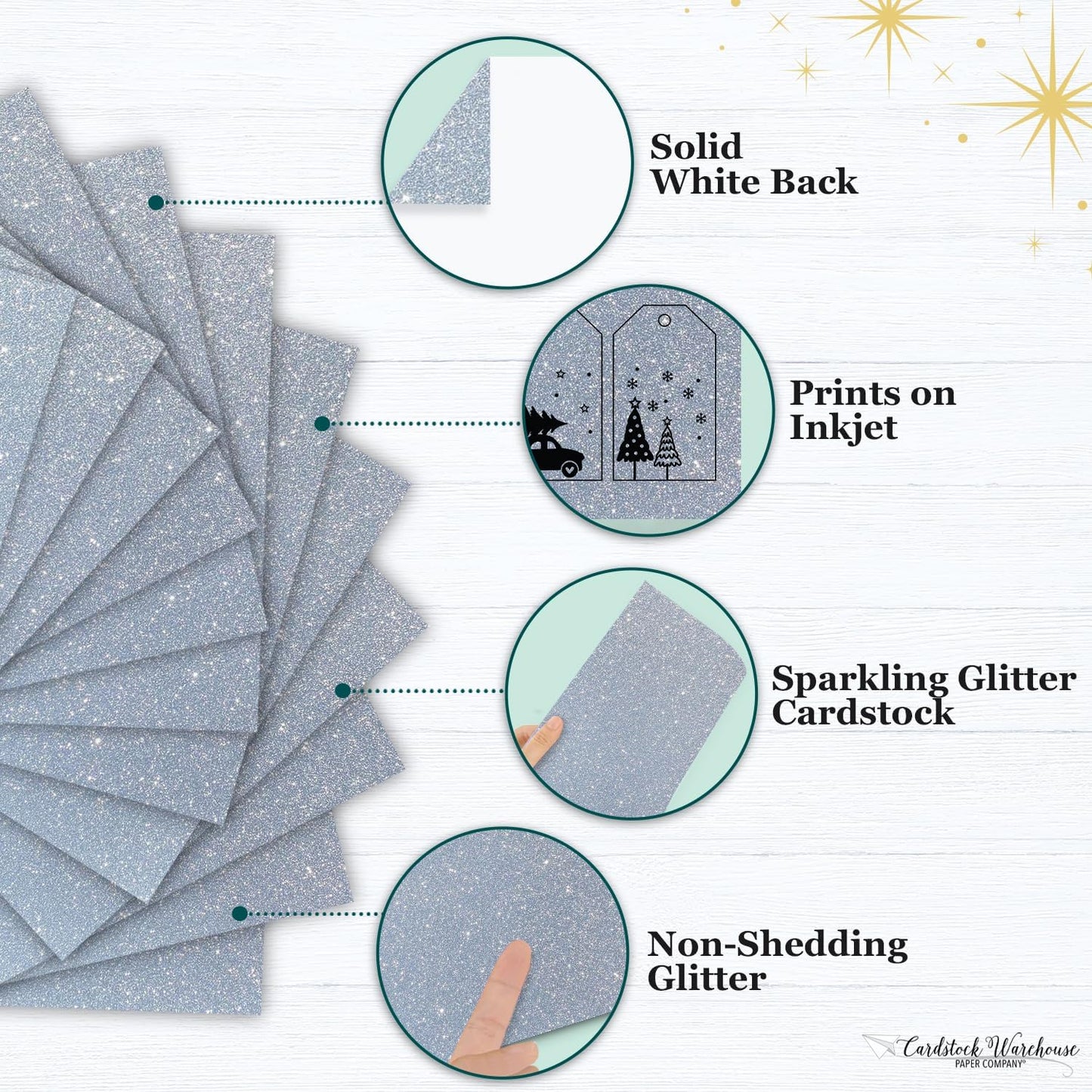 Cardstock Warehouse Diamond Print Inkjet Glitter-Premium Silver Glitter Cardstock Paper – 15 Sheets, 8.5 x 11" - 104 lb/280 GSM for Inkjet Printing, Die-Cutting, Card Making, Crafts, and DIY Projects