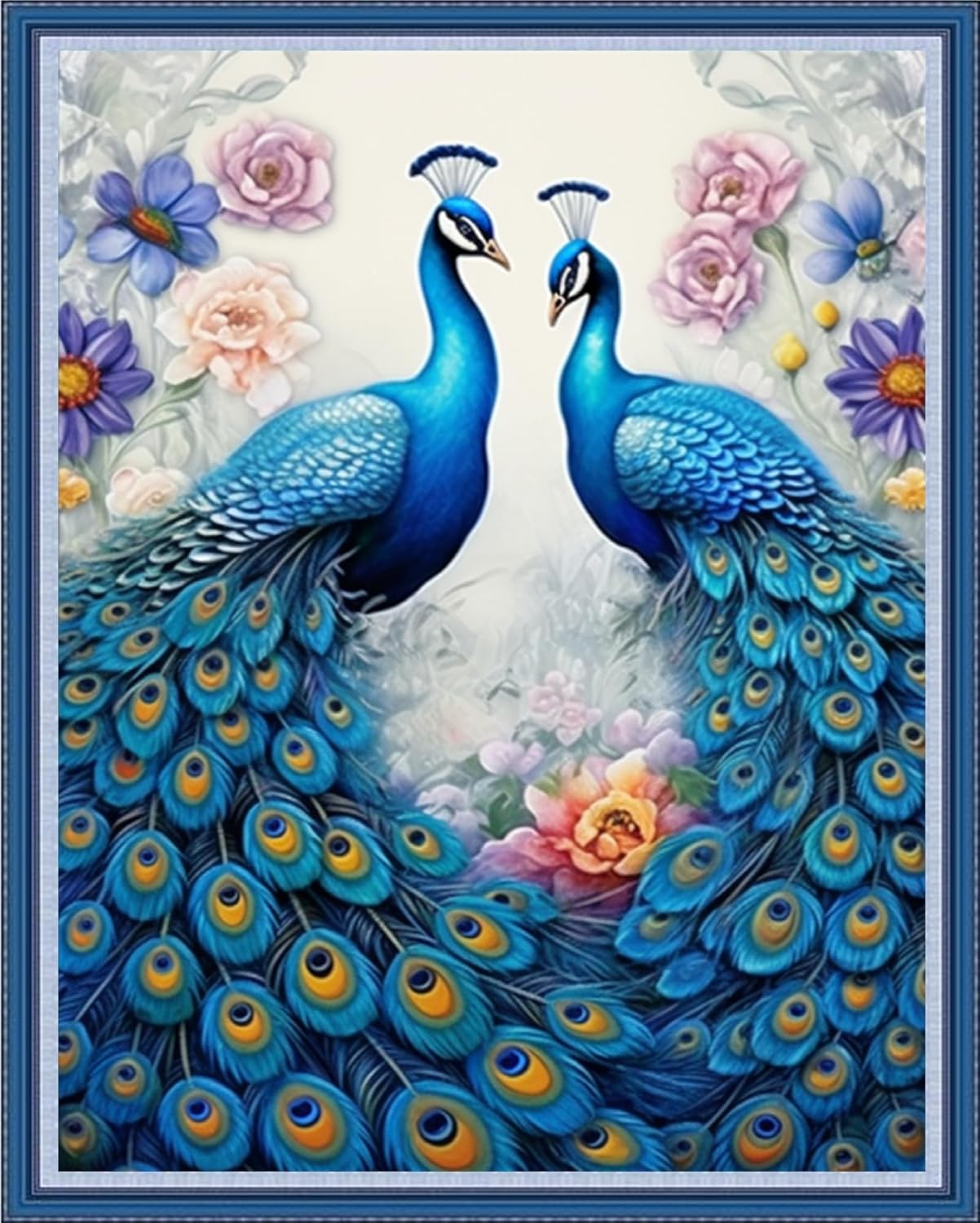 Redxing Stamped Cross Stitch Kits Full Range of Embroidery Starter Kits- Needlepoint Counted Cross Stitch Kits for Beginner Adults 11CT Printed Embroidery Kit-Two Blue Peacocks 16x20 inch