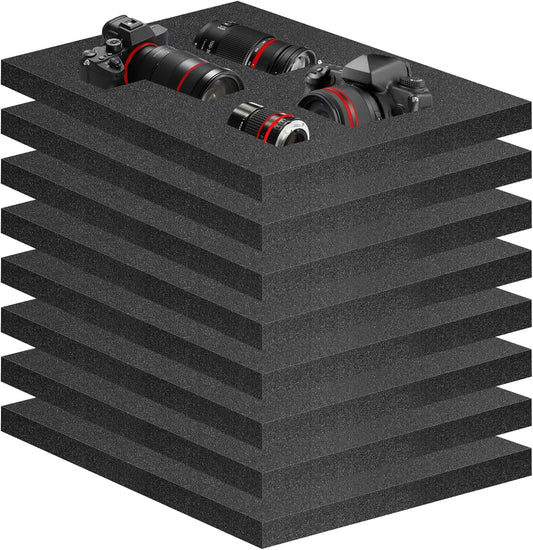 Eunice 8Pcs Polyurethane Foam Sheets - 16 x 12 x 1 Inch Cuttable Foam Inserts for Cases, Packing Foam Pads for Tool Box, Camera Storage and Crafts