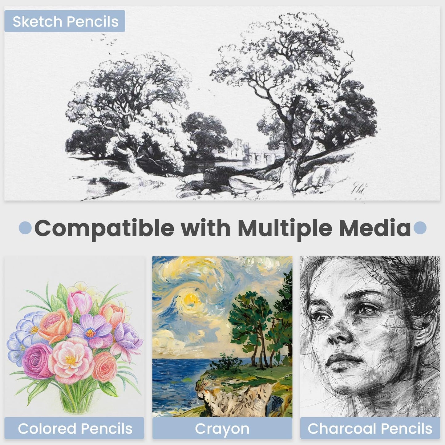 Classroom Must Haves, Sketch Pad for Kids Ages 8-12, 1 Pack-100 Sheets 9 by 12 Sketchbook for Kids, 68lb/100gsm Drawing Paper Pad, Spiral Sketch Books for Adults, Art Supplies for College Students.