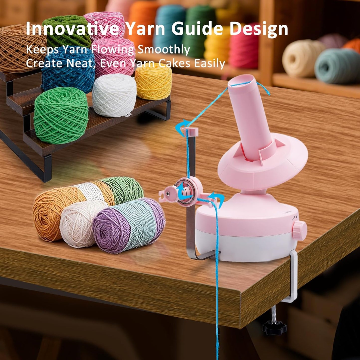 Yocrefun Electric Yarn Winder, Automatic Yarn Ball Winder for Crocheting & Knitting, Stepless Speed, Easy to Use, Efficient Large Capacity Yarn Cake Maker, Ideal Gift for Yarn Lovers (Pink)