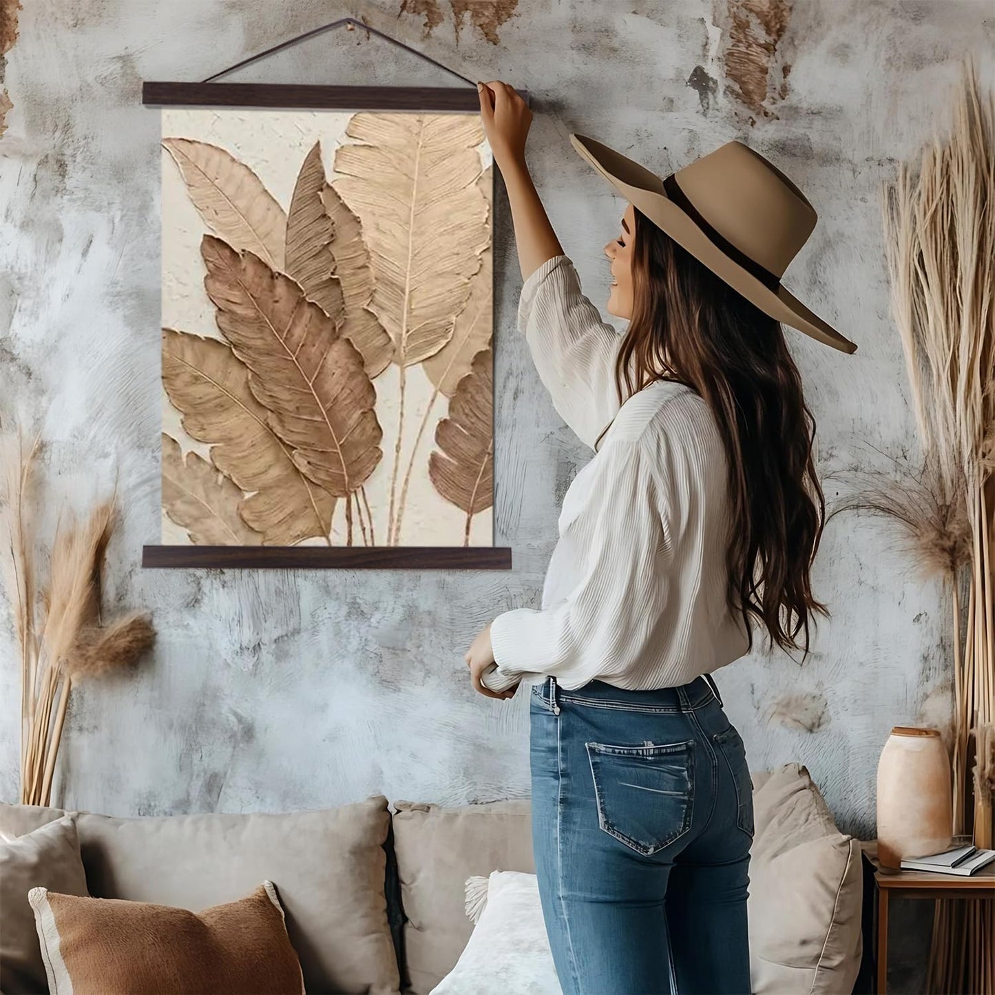 Artmag Magnetic Poster Hanger Frame, 24x36 24x32 24x18 Light Wood Wooden Magnet Canvas Artwork Print Poster Hangers Frames Hanging Kit (Walnut, 24")