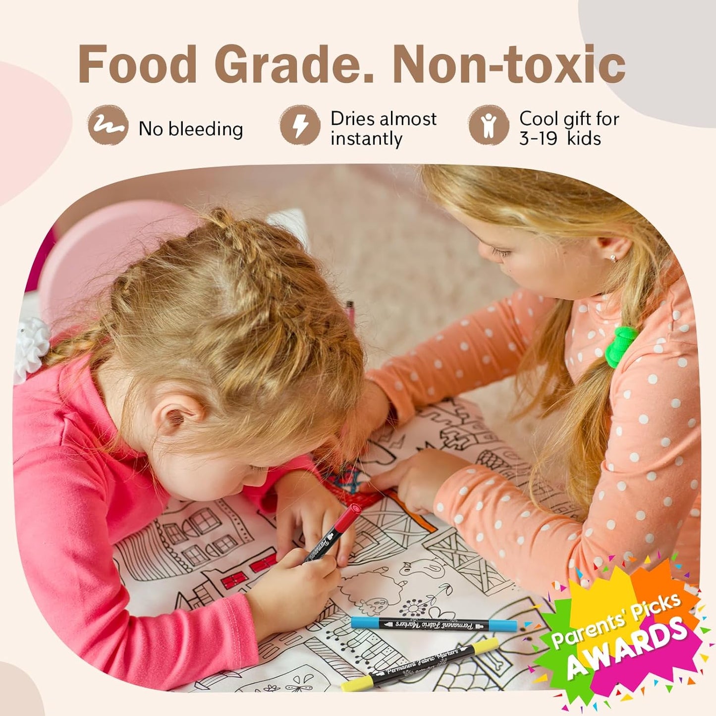 Fabric Markers Permanent for Clothes, Dual Tips Fabric Paint Pens No Bleed for Canvas, T-Shirts, Bags, and Textile - Quick Dry & Non-Toxic for Kids Adults, 5 Pack