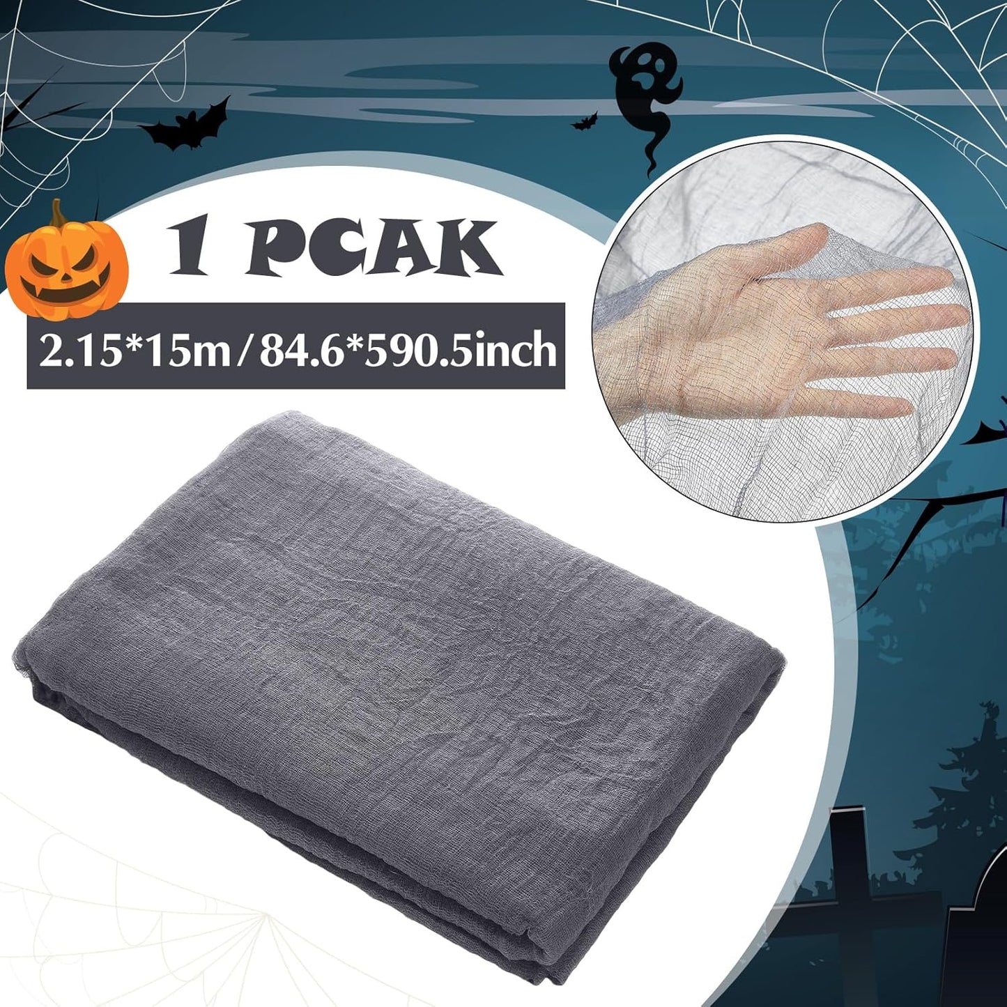 Boao Halloween Cheese cloth 84.65 x 590.55 Inch Gray Cheesecloth Roll for Crafts Large Cotton Muslin Gauze Fabric for Halloween Outdoor & Indoor Spooky Decoration