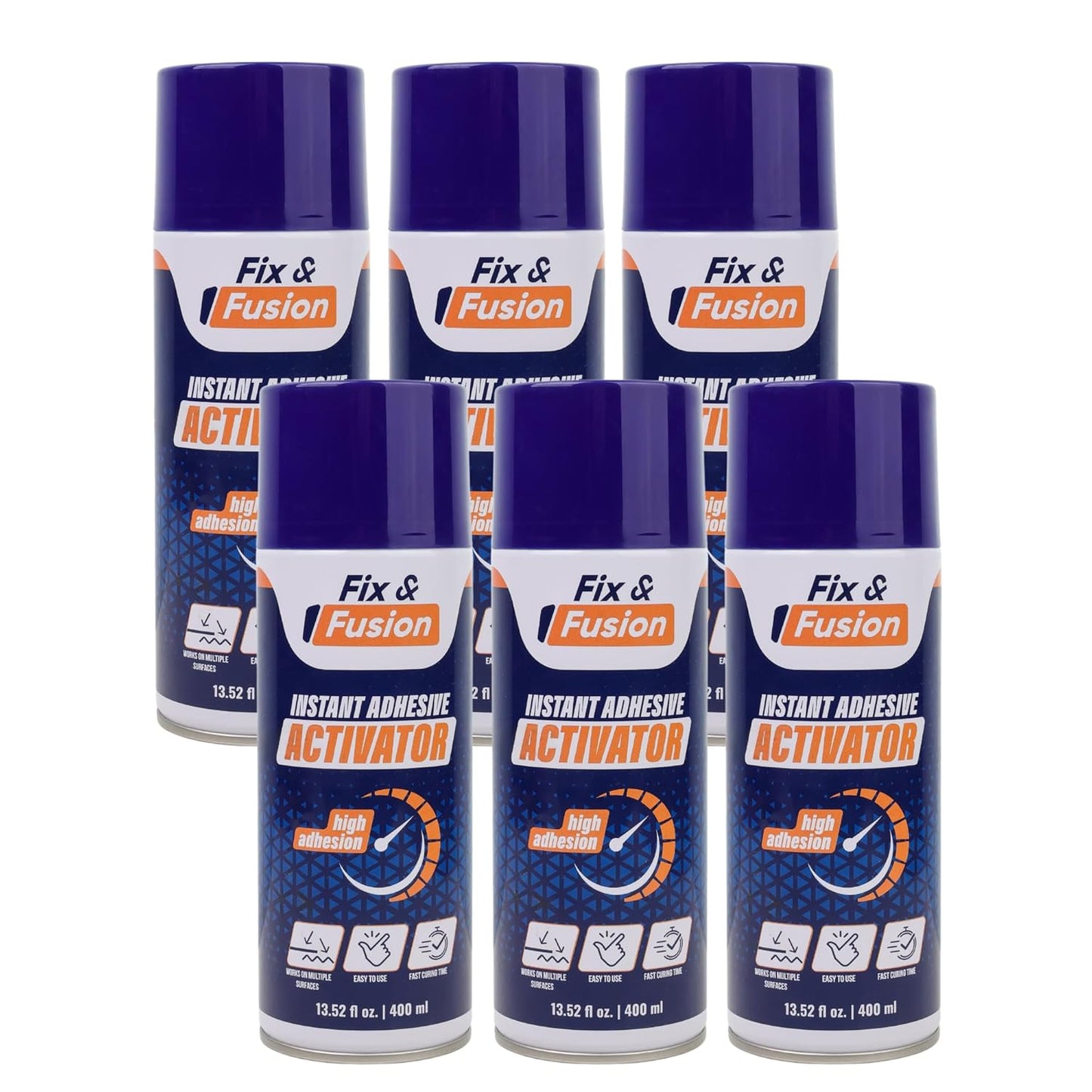 FIX & FUSION Activator Spray (13.5 Fl Oz), Instant Cure Accelerator for Cyanoacrylate (CA) Super Glue for Wood, Plastic, Rubber, Granite, and DIY & Professional, Accelerates Bonding Strength, (6 Pack)