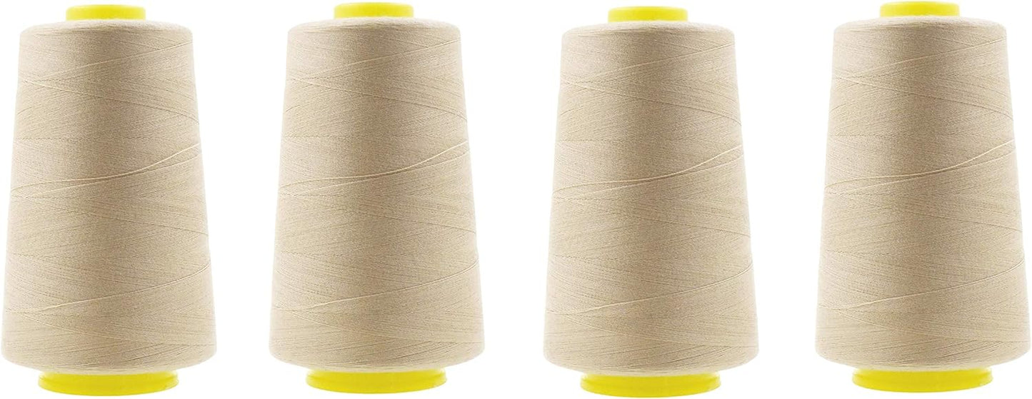 Mandala Crafts 4 Pack of Serger Threads Cones Spools - 40S/2 24000 Yards Polyester Cream Threads for Sergers Machine and Overlock Quilting Sewing Machine