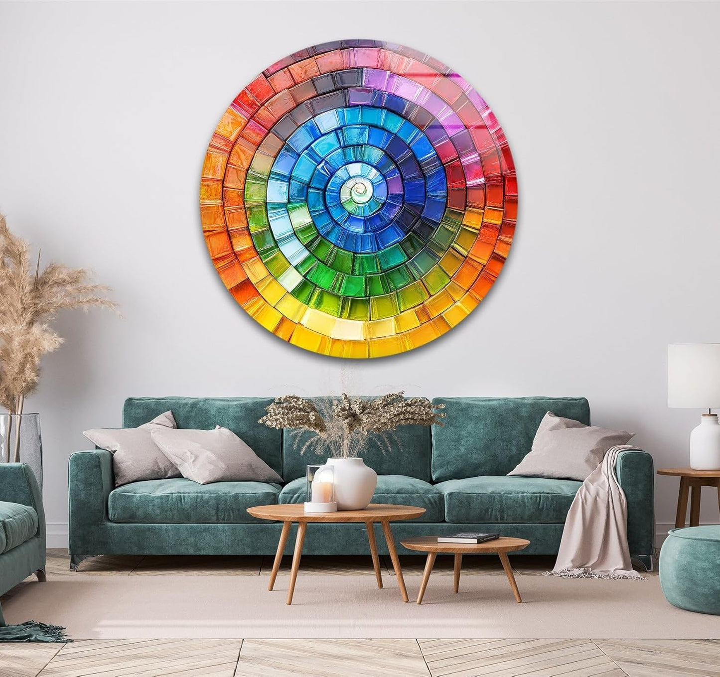 My Photostation.com 10''(25cm) Diameter Radiant Spiral Spectrum Round Glass Wall Art Tempered Glass Printing Wall Decor Large Wall Art Wall Hangings