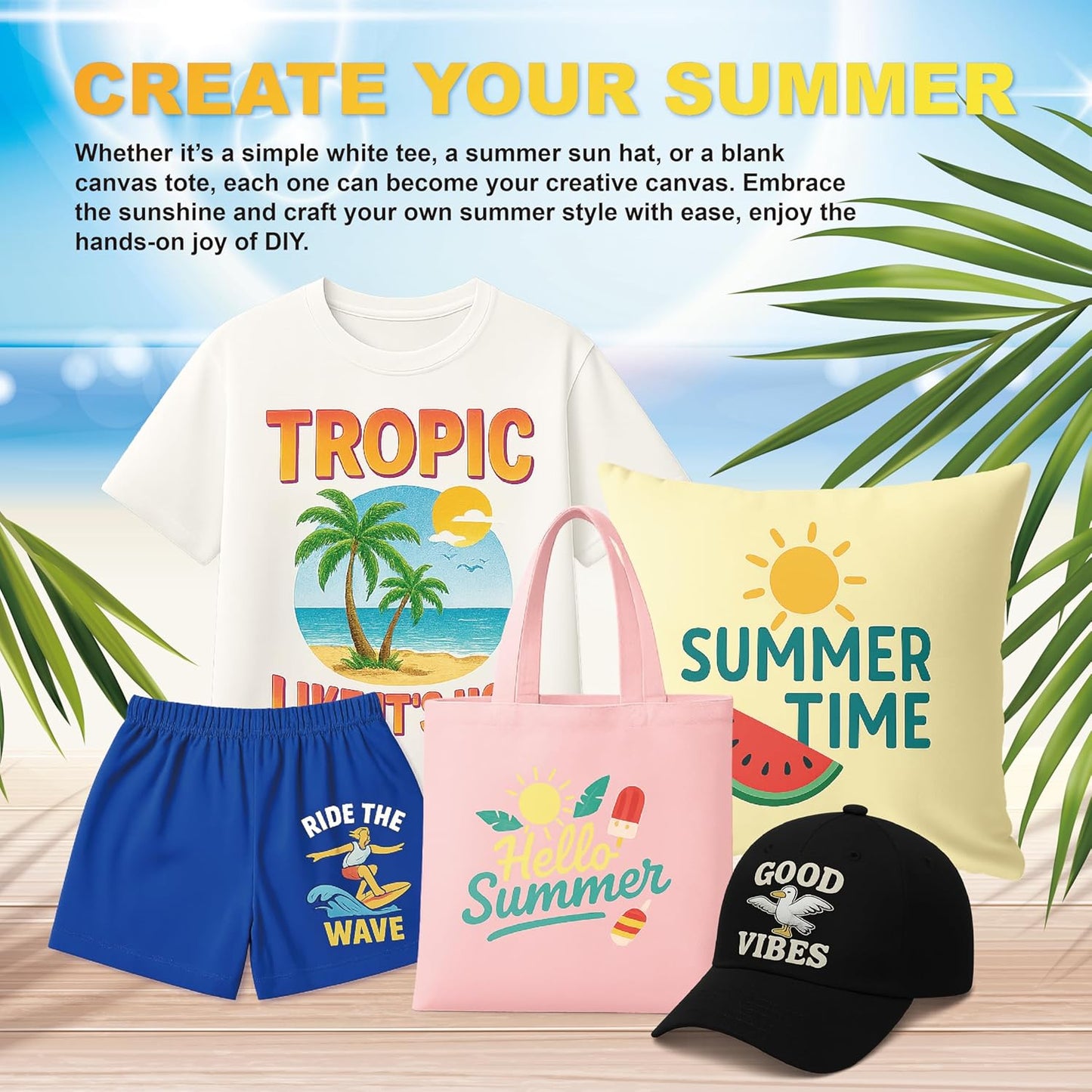 HTVJOYDO Iron-On Heat Transfer Paper for T-Shirts, 25 Sheets 8.5x11", Iron on Vinyl for Dark Fabric, Printable Heat Transfer Vinyl for Inkjet Printer, Perfect for Summer Crafts