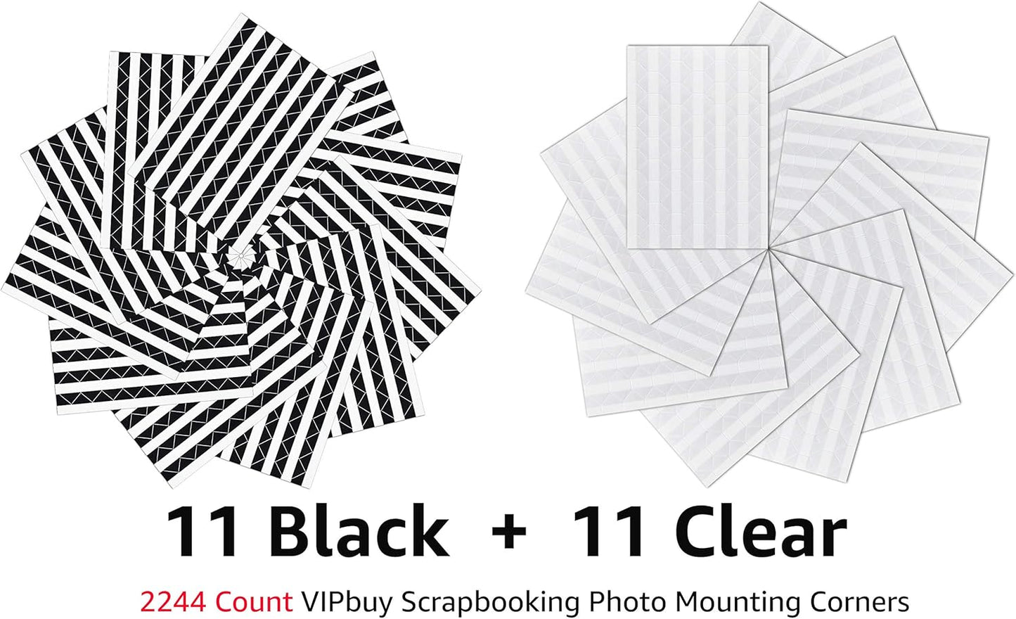 VIPbuy 2244 Count Photo Mounting Corner Stickers Self Adhesive for Scrapbooking Photo Album Diary DIY Craft, 22 Sheets (Black & Clear)