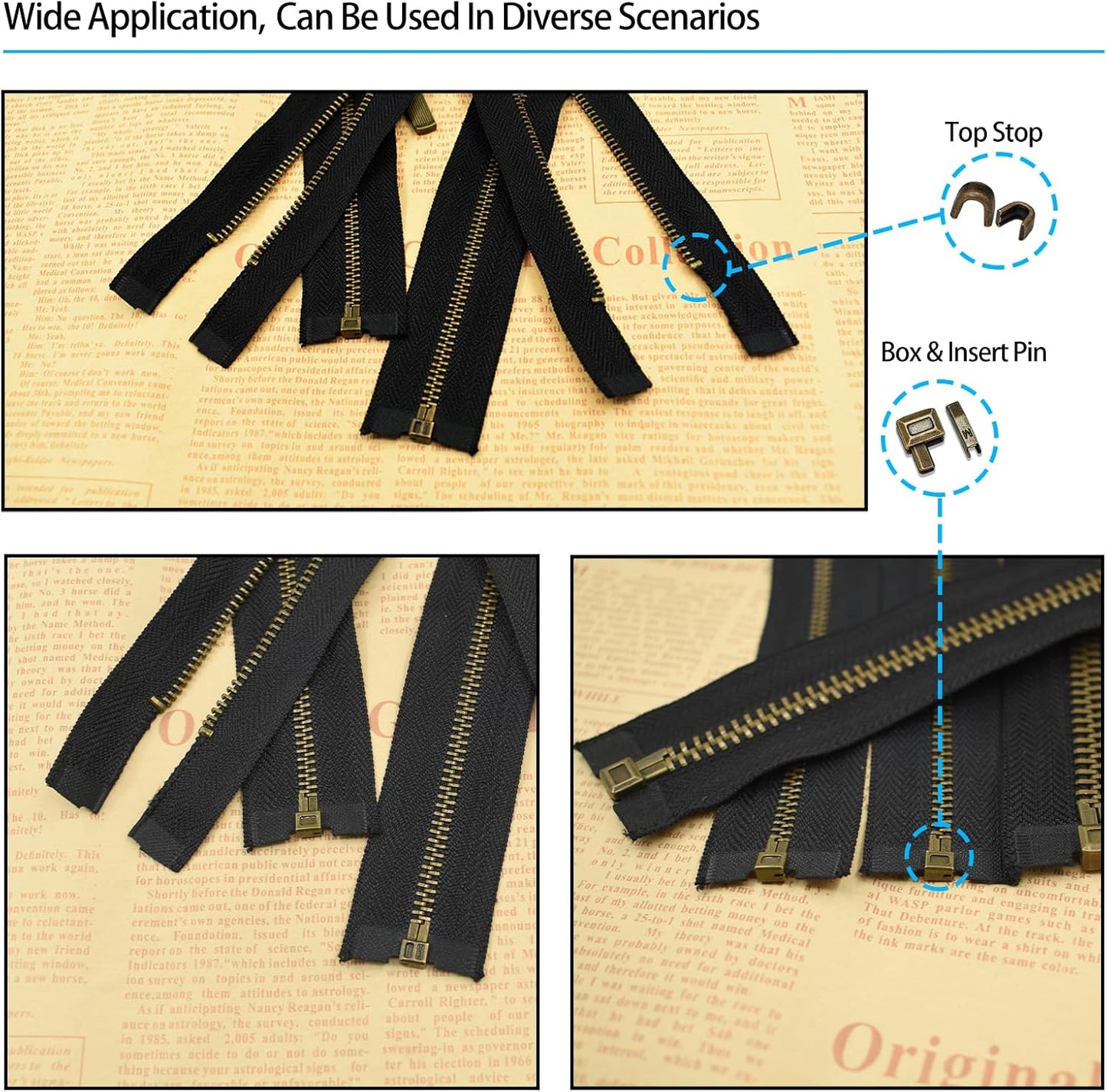 80pcs Metal Zipper Insertion Pin Kit Zipper Head Slider Accessories Stopper Repair Latch Slider Retainer Open-End Bottom Top Stops for Jackets Coats 4 Colors DIY Sewing Replacement, 4 Sizes