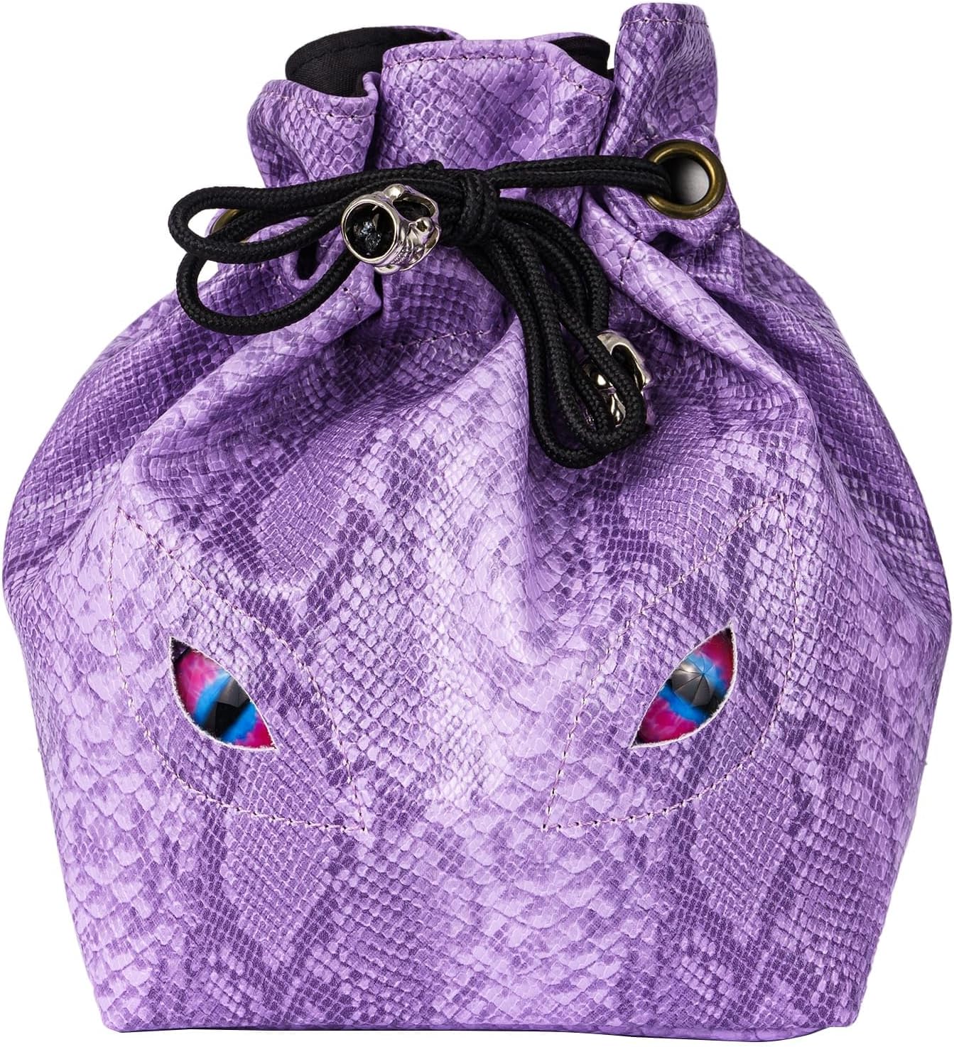 Large DND Dice Bag Leather Dice Storage Bag Purple D&D Drawstring Pouch with Pockets for RPG Table Games - Can Hold 200+ Polyhedral Dice
