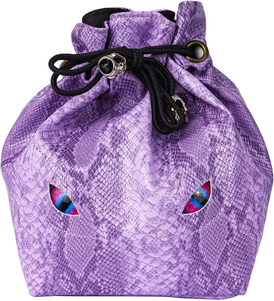 Large DND Dice Bag Leather Dice Storage Bag Purple D&D Drawstring Pouch with Pockets for RPG Table Games - Can Hold 200+ Polyhedral Dice