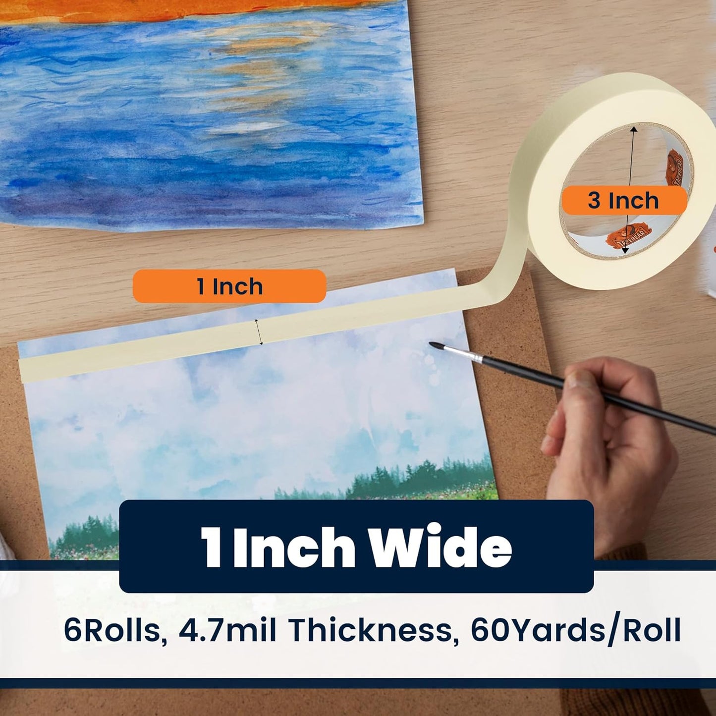 TAPEBEAR General Purpose Masking Tape 1 Inch x 60 Yards, Beige White Painters Tape for Painting, Labeling, DIY Arts Crafts, Home Office School Projects, 36 Rolls