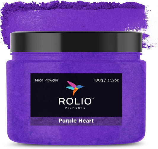 Rolio Premium Mica Powder - Purple Heart (100G / 3.5 oz) - 1 Jar of Purple Pigment Powder for Epoxy Resin, Dye, Soap Making, Nail Polish, Paint, Candle Making, Bath Bombs, Slime
