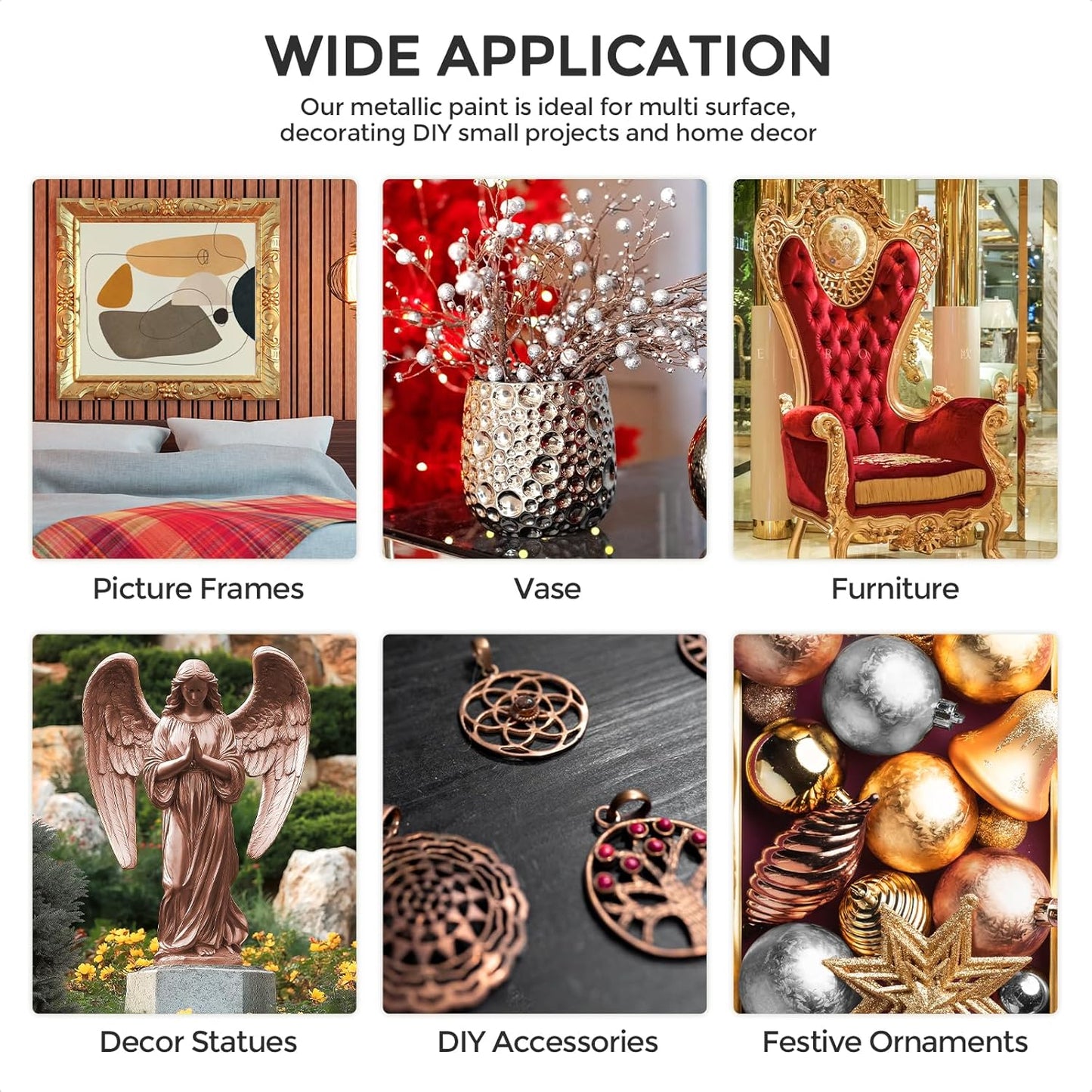 Nicpro Acrylic Paint Metallic, 3 Colors Gold, Silver, Copper 25.35oz/750ml Gold Leaf Paint, Non Toxic, Non Fading for Art Painting, Handcrafts, Ideal for Multi-surface, Canvas, Wood, Clay, Metal