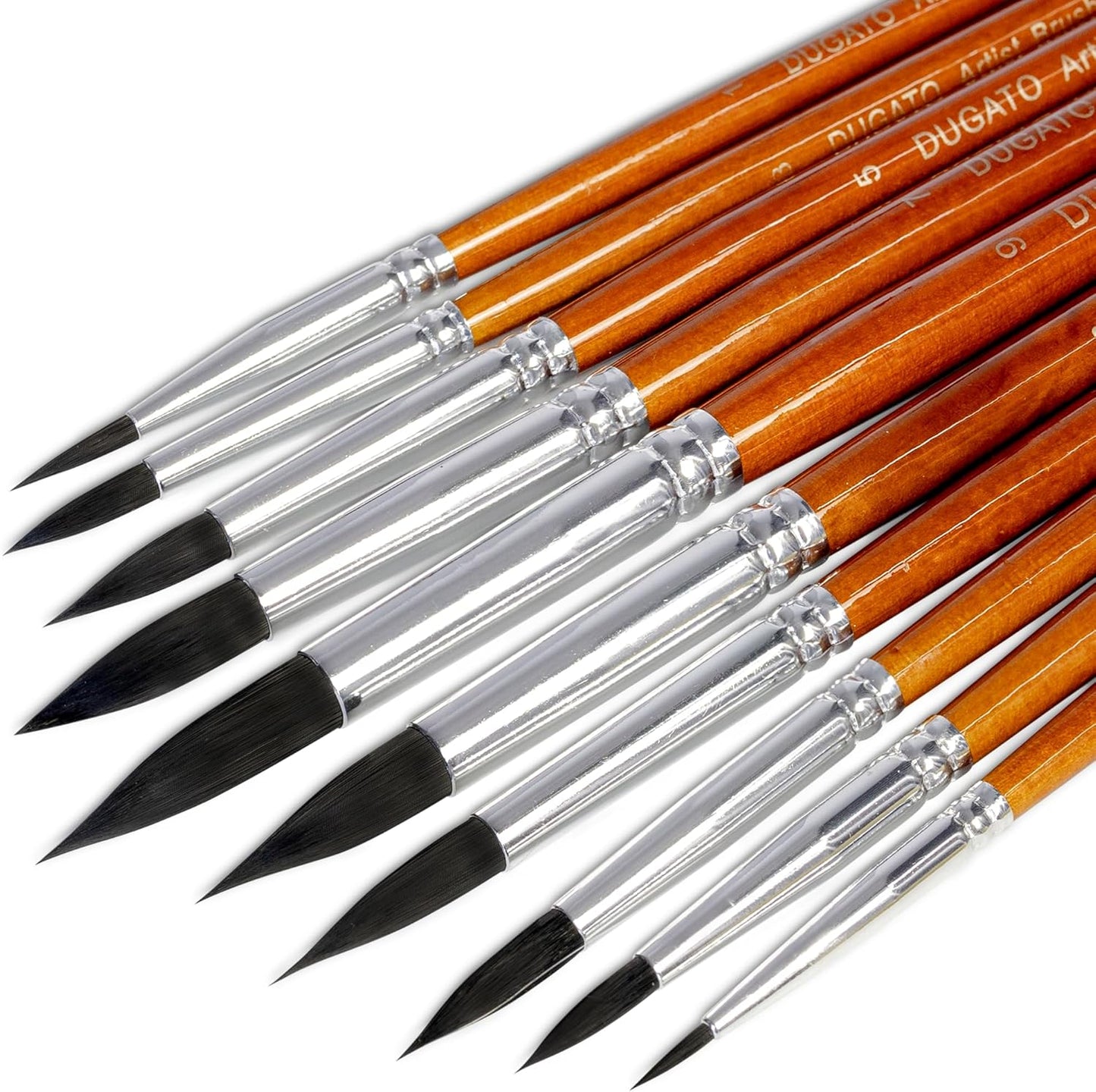 DUGATO Artist Paint Brush Set (10 Sizes) - Fine Tip Round Synthetic Brushes for Watercolor, Acrylic, Gouache, Oil Painting & Crafts - Professional Quality Art Supplies