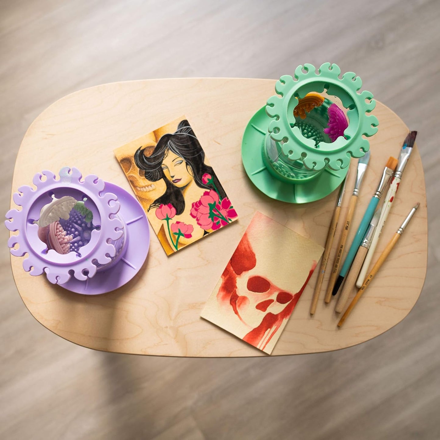 Paint Puck Ultimate Rinse Cup Paint Brush Cleaner (Purple, Jar) - Non-Spill Paint Water Cup & Brush Cleaner with Brush Holder, Squeegee Lips & Drip Tray for Acrylic, Watercolor & Art Supplies