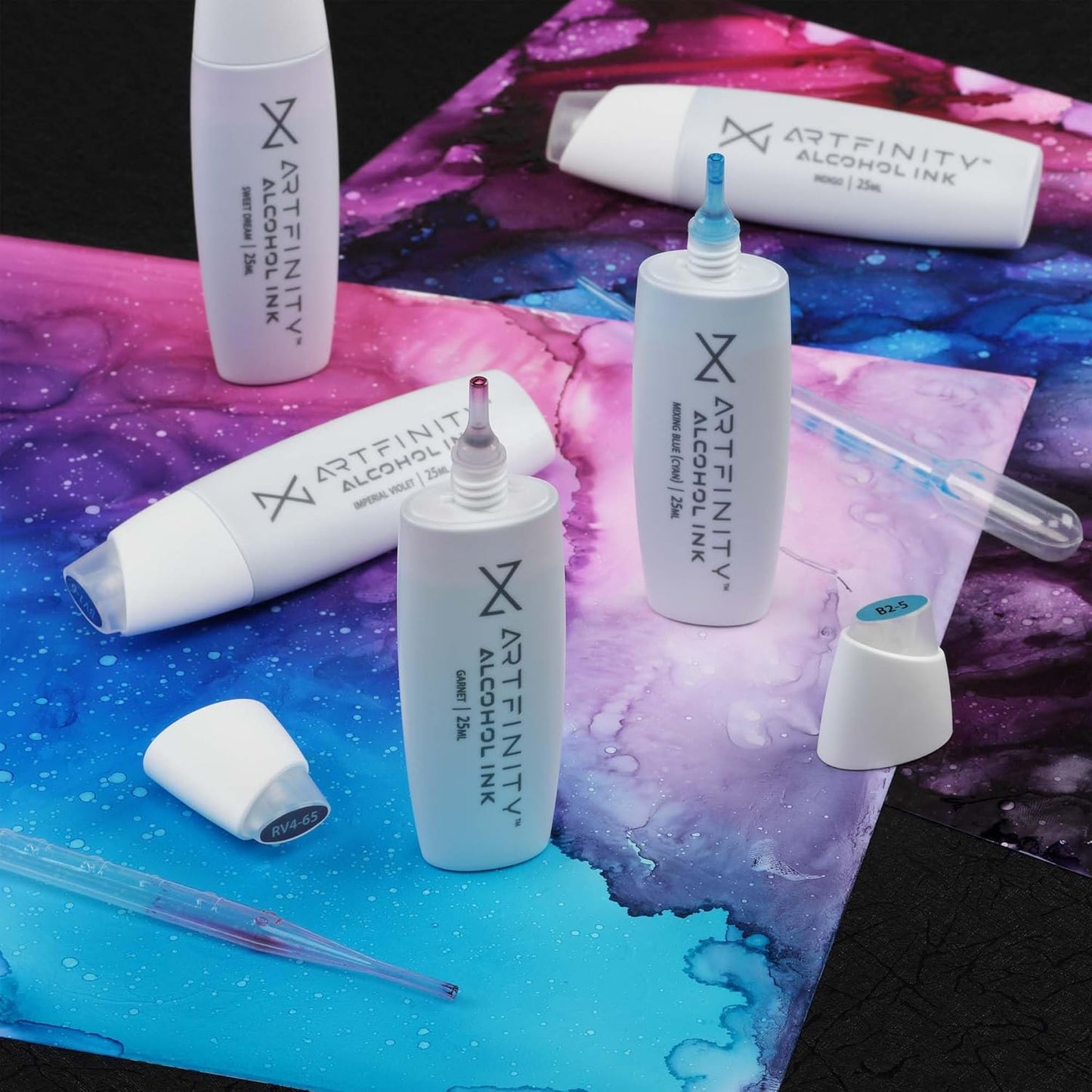 Alcohol Ink - Moody Zombie Set, 7 Pieces | 10 Sheets 9x12 Multimedia Paper | Fast-Drying, Permanent, Transparent Alcohol Inks for Gloss Paper, Glass, Metal | 25 ml Bottles