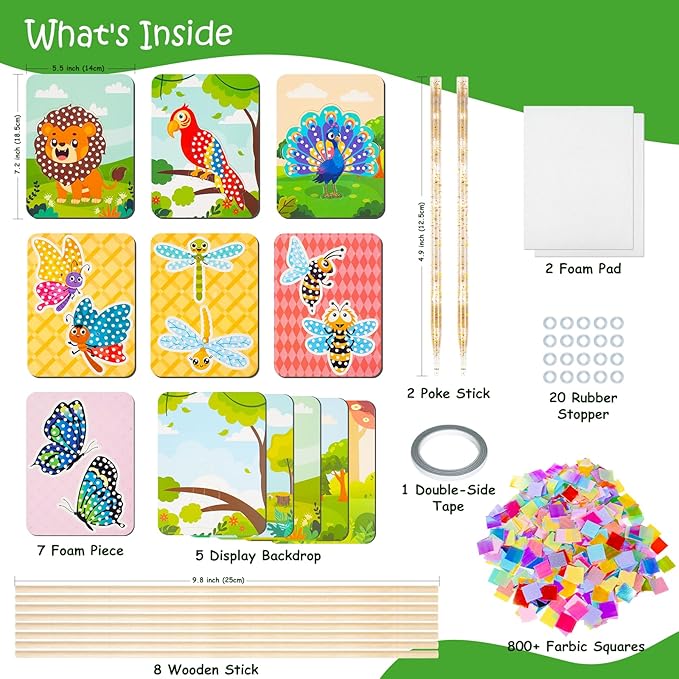 Ancitoy Animal Poke Art Kit for Kids, 7 PCS Mess-Free Craft Toys, DIY No-Sew Jungle Animal Puncture Painting Set, Creative Activity Gift for Girls Boys Ages 4-12