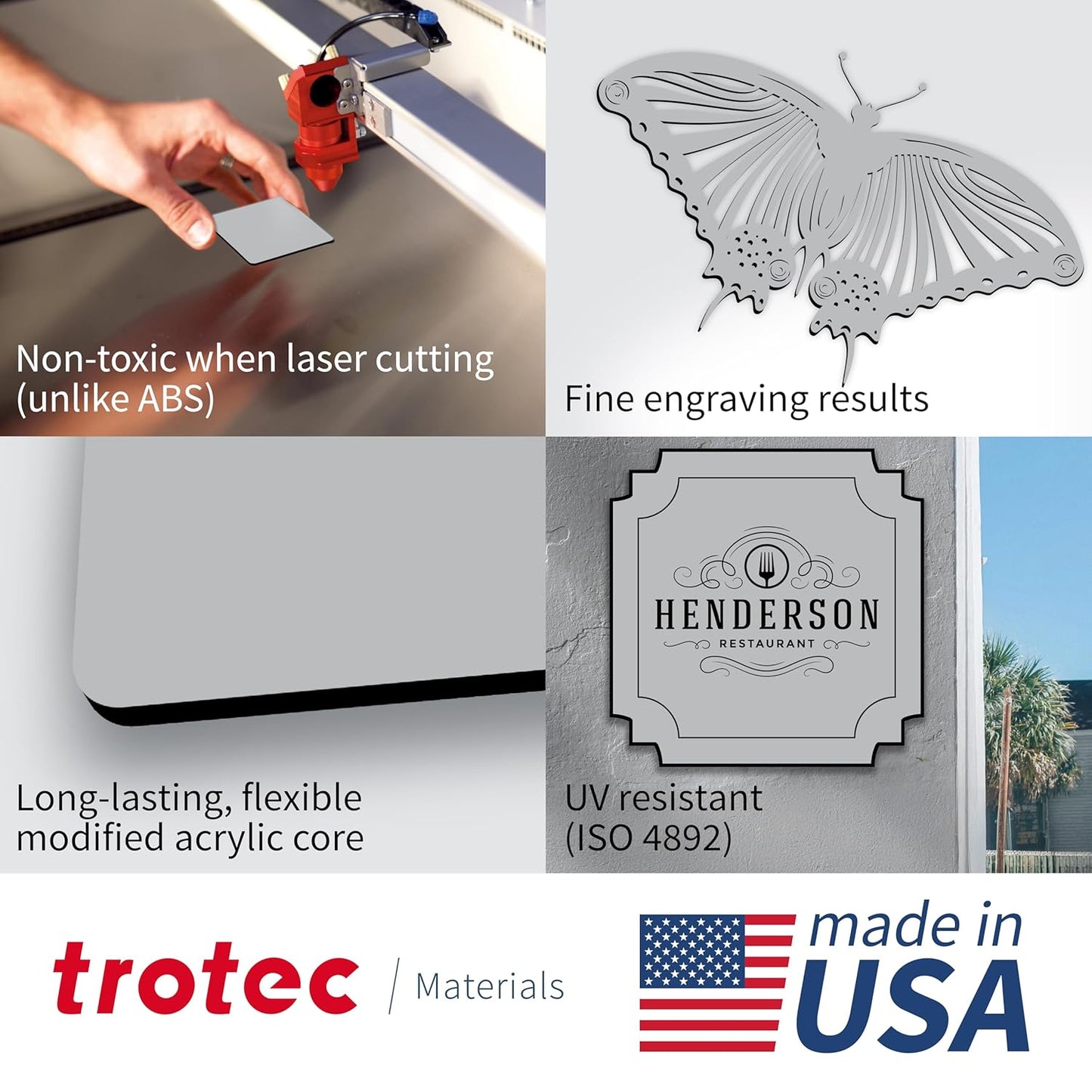 Trotec | Metallic Looking Acrylic Sheet | 12"x24"x1/16, 4 Pcs | Smooth Silver/Black | Metallic Finish - Scratch Resistant for Laser Engraving & Cutting,Printing,Glowforge,Name Plate | USA Made