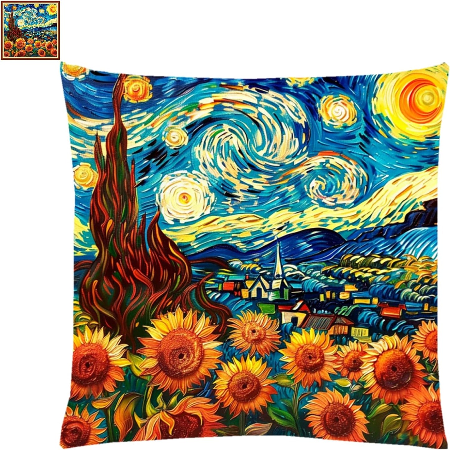 Fanxvivy Stamped Cross Stitch Kits for Adults Beginners Pillow Needlepoint Kit with Embroidery Pattern Needlework Kit Prestamped Stitches Kit 11CT Cross Stitching-Van Gogh Sunflowers 18x18 inch