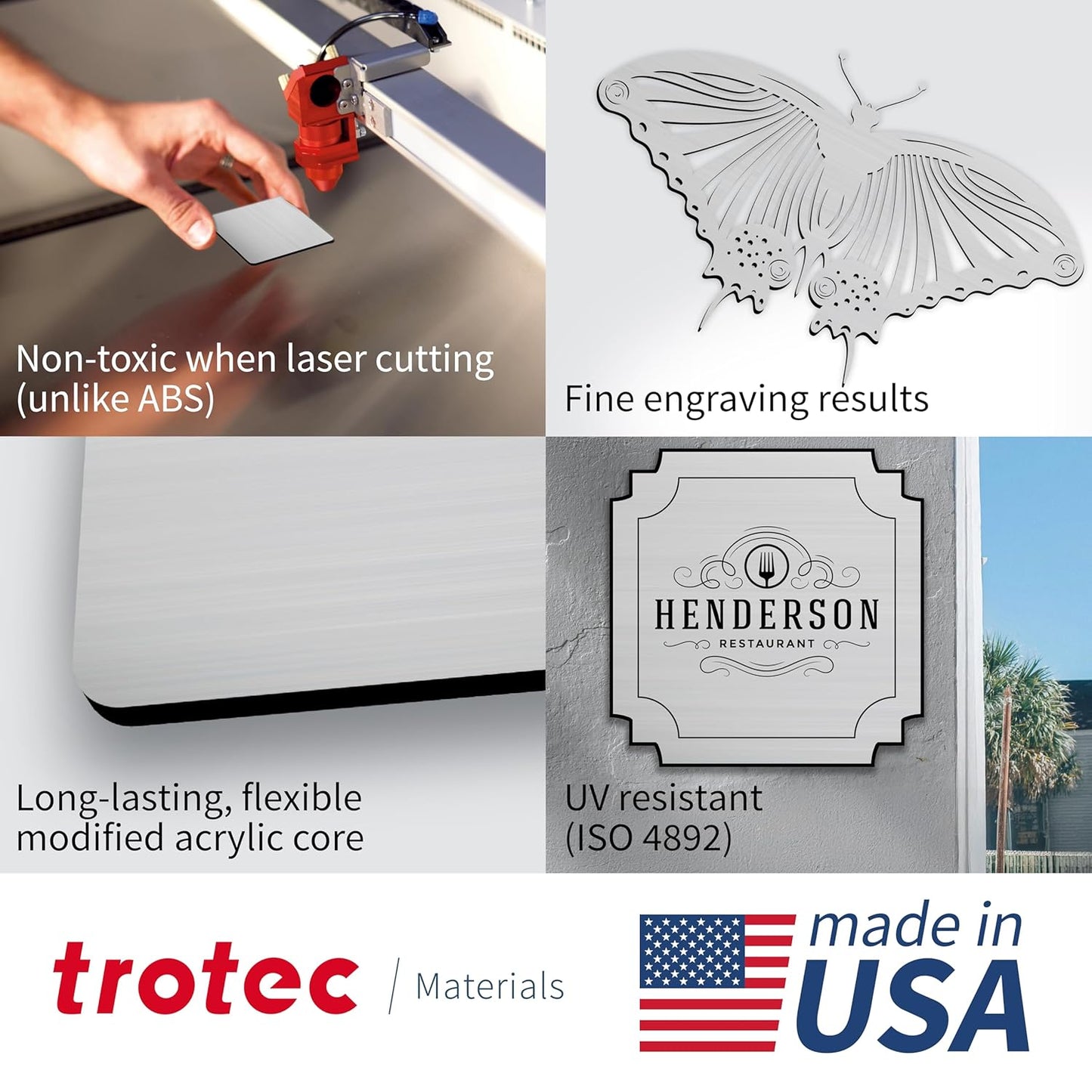 Trotec | Metallic Looking Acrylic Sheet | 12"x24"x1/8", 4 Pcs | Brushed Silver/Black | Metallic Finish - Scratch Resistant for Laser Engraving & Cutting,Printing,Glowforge,Name Plate | USA Made