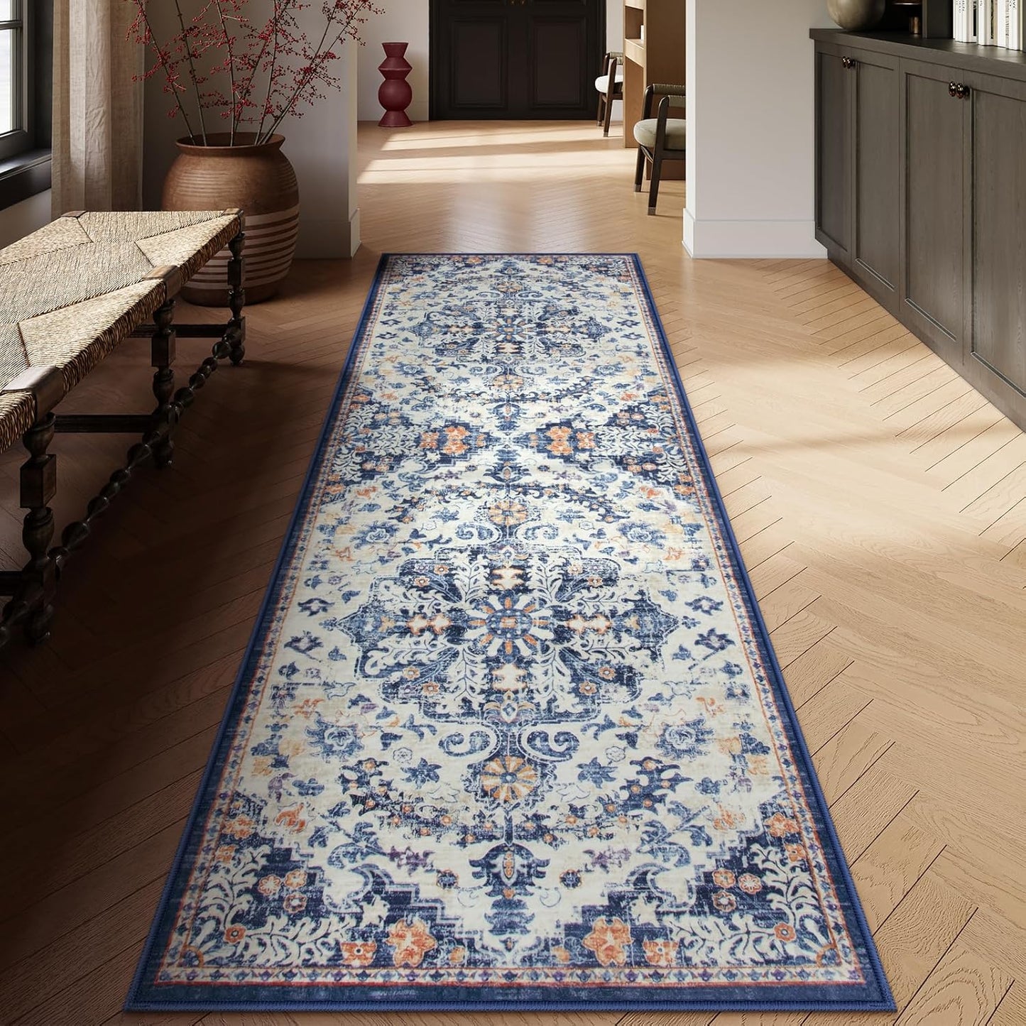 Lahome Bohemian Washable Runner Rug, 2'6" x 10' Soft Runners for Hallways Long Kitchen Carpet Runner, Non Slip Printed Stair Carpet Runners for Hall Bathroom Mudroom Hardwood Floor, Blue Purple/Multi