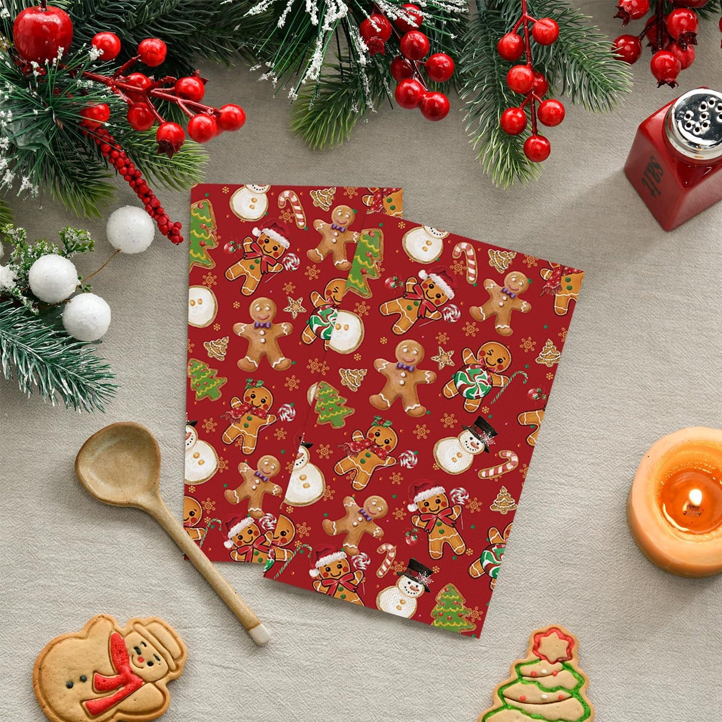 Horaldaily 100 Christmas Disposable Paper Decorative Guest Napkins, Gingerbread Man Hand Towel for Party Lunch Dinner Kitchen Bathroom