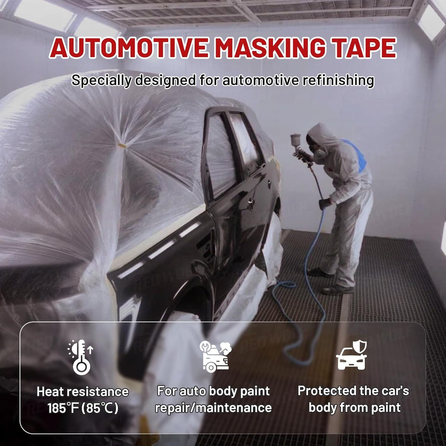 RED WOLF 1.41" x 60 Yards Masking Tape 6 Pack, General Purpose for Painting Arts Crafts Label Car Painting, Sharp Paint Line No Residue Painters Tape White Beige Crepe Paper Tape Heat Resistance