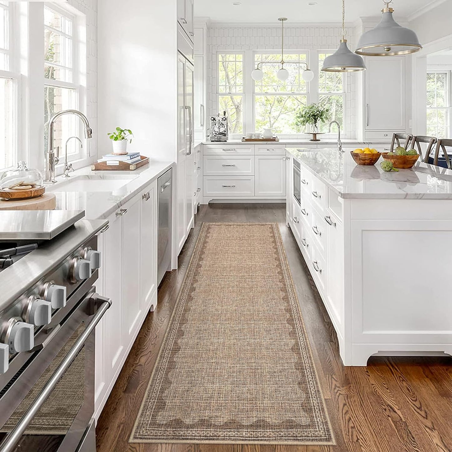 Scalloped Rug 2x6 Runners for Hallways, Solid Goffee Runner Rugs Non Slip Scalloped Bath Runner, Washable Rug for Bedroom Girls, Mat for Kitchen Floor Soft Dorm Nursery Carpet for Bedside