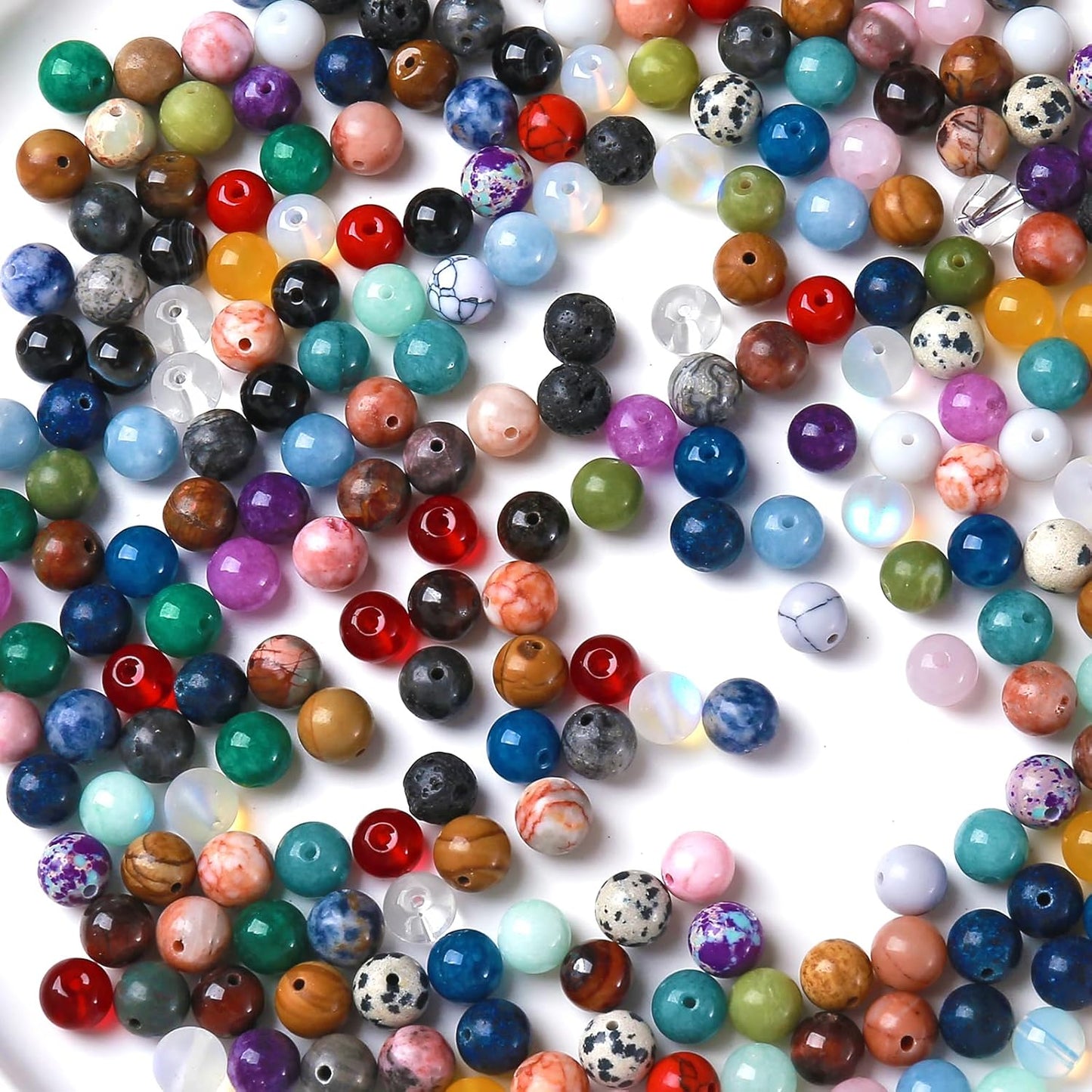 100PCS 10MM Mixed Color Stone Beads Round Loose Spacer Gemstone Beads for Jewelry Making DIY Bracelet Necklace Crystal