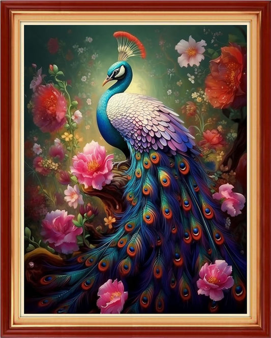 Dooxvey Cross Stitch Kit for Adult Beginners - Full Range of Stamped Kits with 11CT Patterns - Flower Peacock Design, 16x20 inch