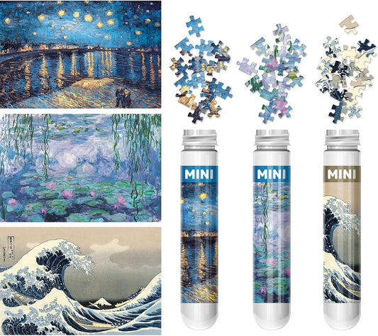 150 Piece Mini Jigsaw Puzzles for Adults & Kids, 6" x 4" Starry Night & More 3 Pack