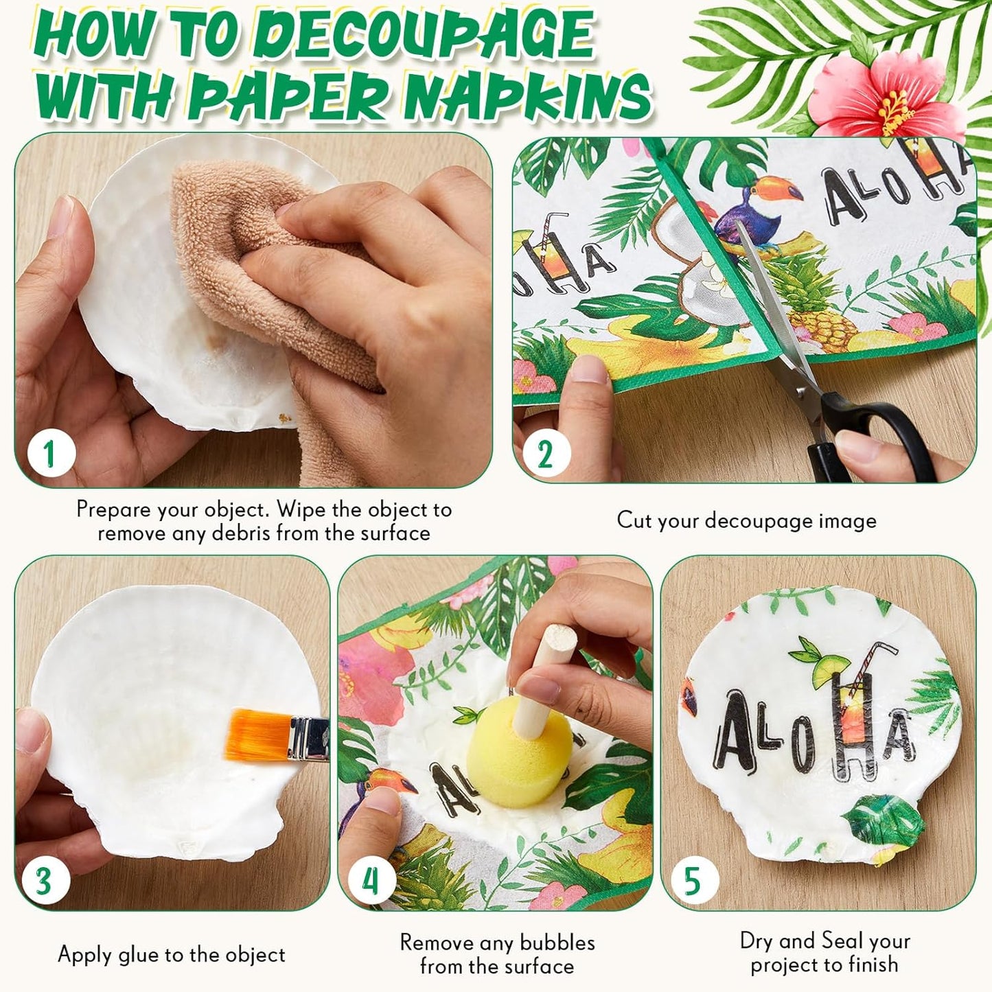 Crtiin 36 Pack 9 Styles Decoupage Napkins Assorted Floral Decorative Decoupage Napkins Chinoiserie Cocktail Paper for DIY Crafting Birthday Party, Each Unfolded 13 Inch(Tropical Plants)