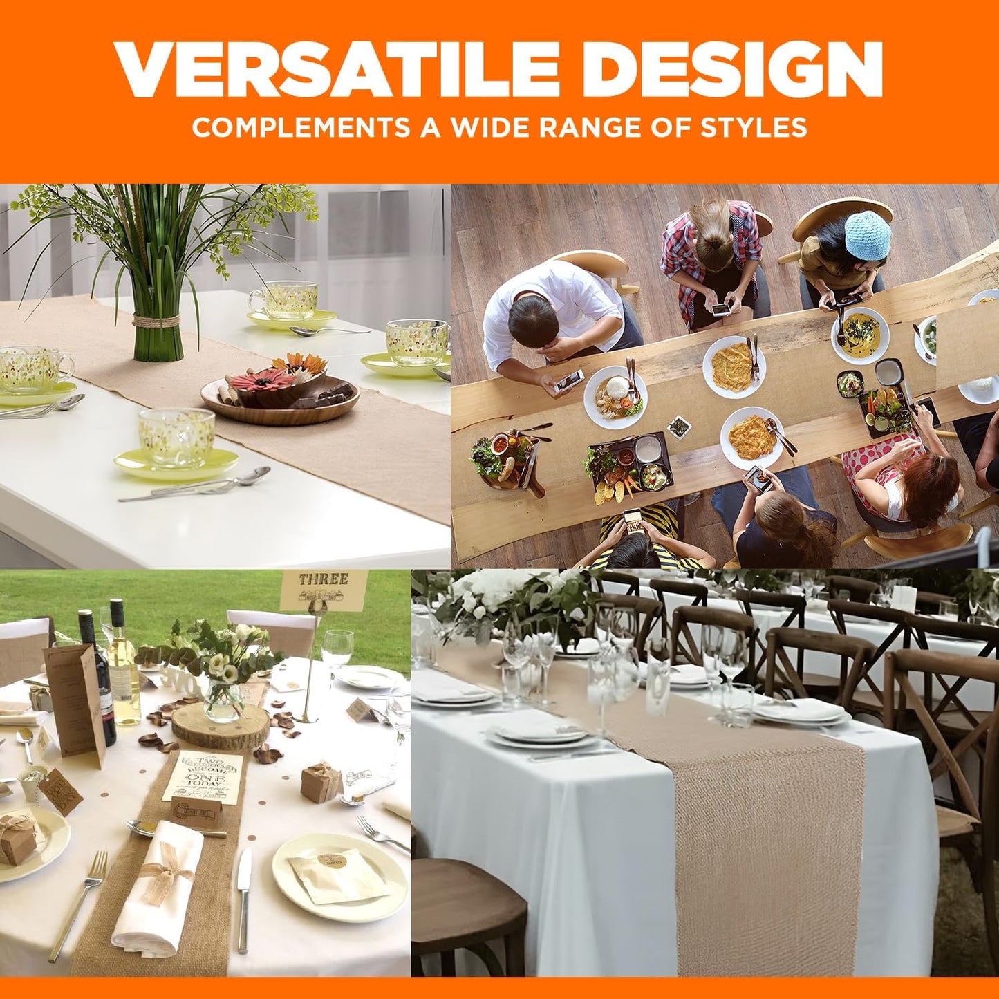 Burlap Table Runners- {14inx10yards}- Burlap Cloth Roll Used for Dining Runners, Crafts, Dresser Cover & Sackcloth - Natural Jute Runner Suitable for Event Decor, Thanksgiving Table & Weddings