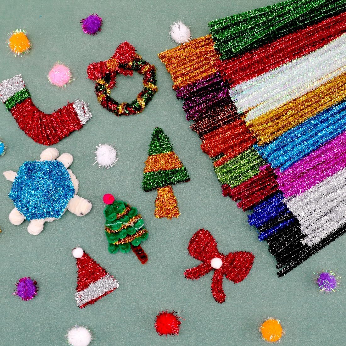 Eppingwin 200pcs Pipe Cleaners, Multi-Colored Pipe Cleaners Craft Supplies,15 Colors Chenille Stems for DIY Arts Crafts Project(Glitter Color)