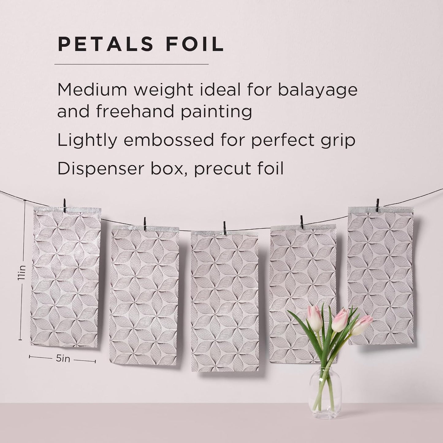 Fromm Pop Up Hair Foils, Pink Petals Pattern, Cosmetology Supplies, Hairstylist Essentials, Lightweight, Ideal for Highlighting and Coloring, Precut, 5" x 11", 500 Foil Sheets