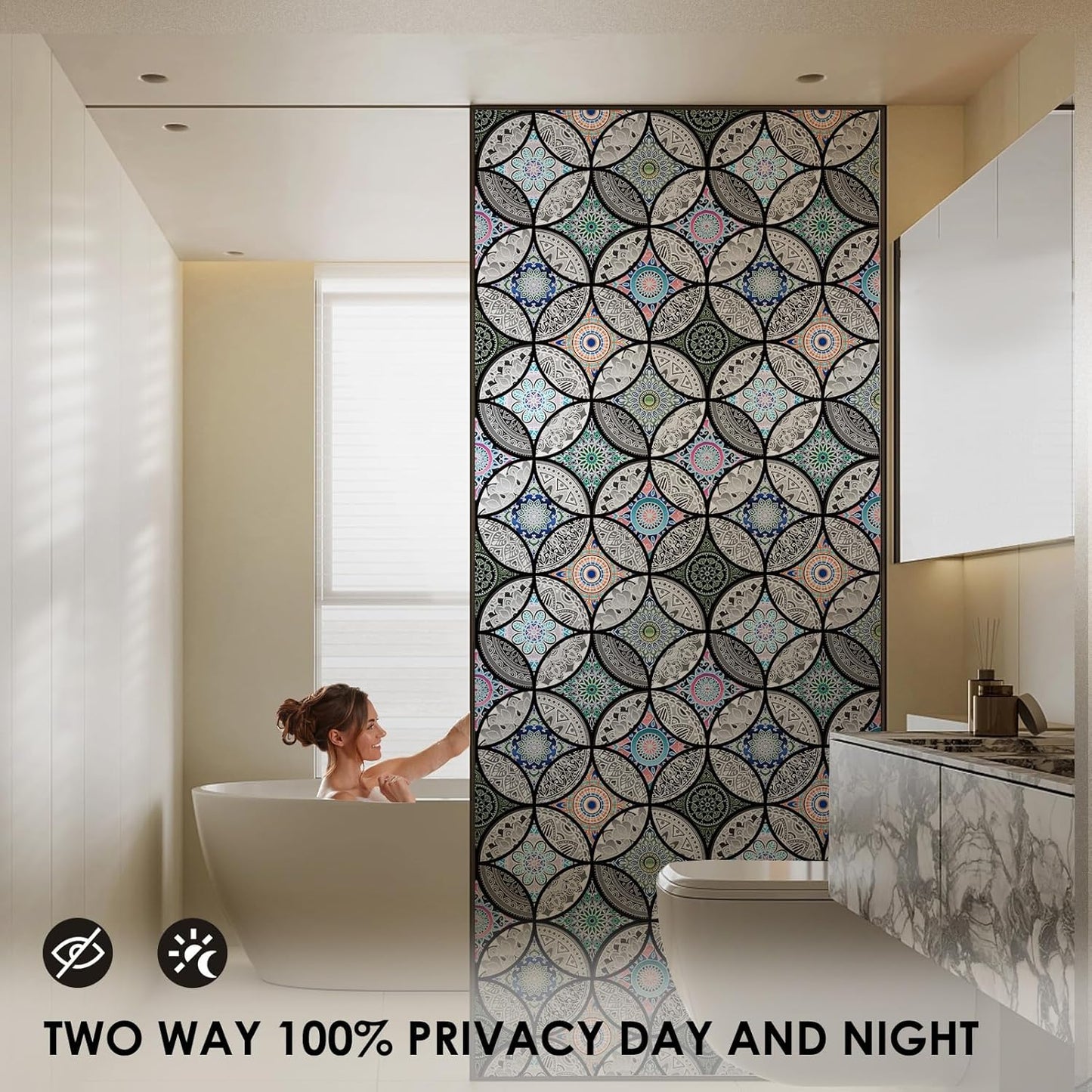 DKTIE Static Cling Decorative Window Film with Installation Tools Non Adhesive Privacy Film, Stained Glass Window Film for Bathroom Shower Door Heat Cotrol Anti UV 35.4 x 78.7 Inch