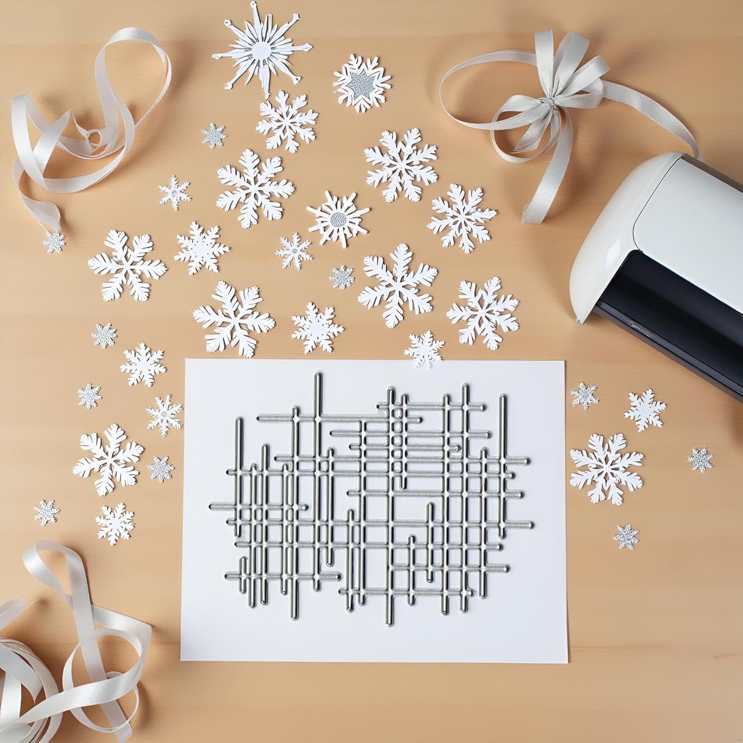 1Pc Silver Irregular Lines Metal Cutting Dies for Card Making, Paper Embossing Die-Cuts Sets, DIY Scrapbooking Photo Album Arts Crafts Templates, Stencils for Holiday Christmas Decoration，Scrapbooking