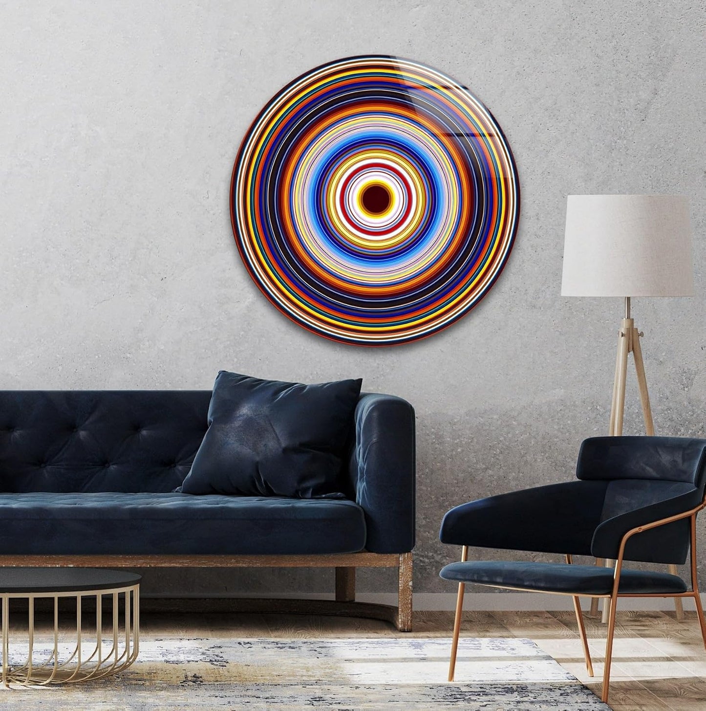 My Photostation.com 31.5''(80cm) Diameter Colorful Concentric Circles Round Glass Wall Art Tempered Glass Printing Wall Decor Large Wall Art Wall Hangings