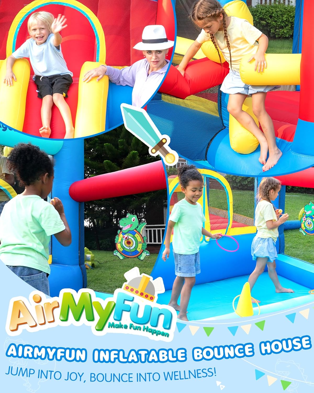 AirMyFun Bounce House for Kids 3-6, Premium Material Bounce House with Slide,Indoor Outdoor Inflatable Bounce House, Includes Blower – Bouncy Castle for Fun & Birthdays