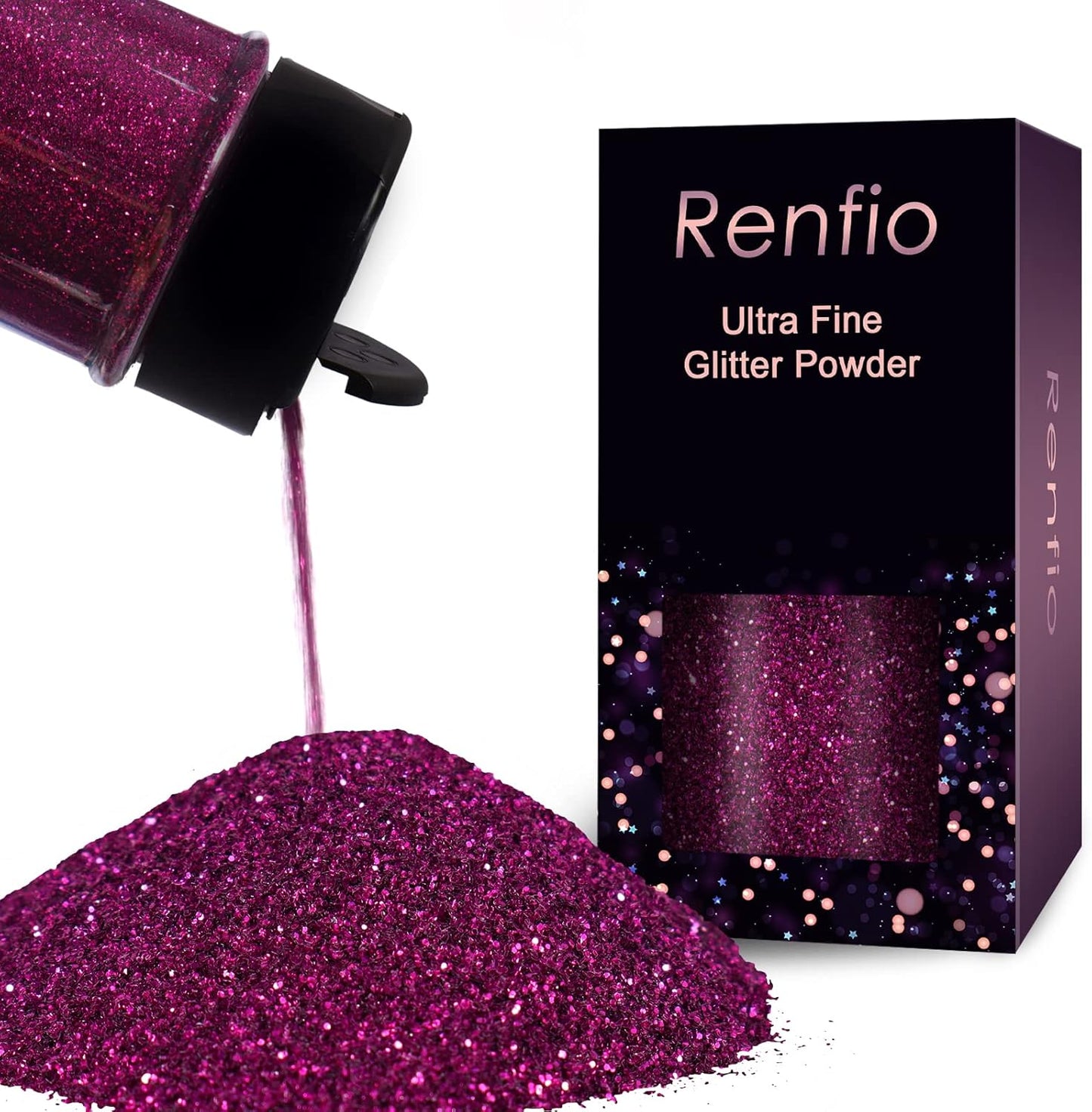 Renfio Ultra Fine Glitter Powder Metallic Resin Glitter 2.11 Oz (60g) PET Flakes Crafts Sequins 1/128" 0.008" 0.2mm Epoxy Chips Flakes for Tumblers Slime Decoration - Dark Magenta