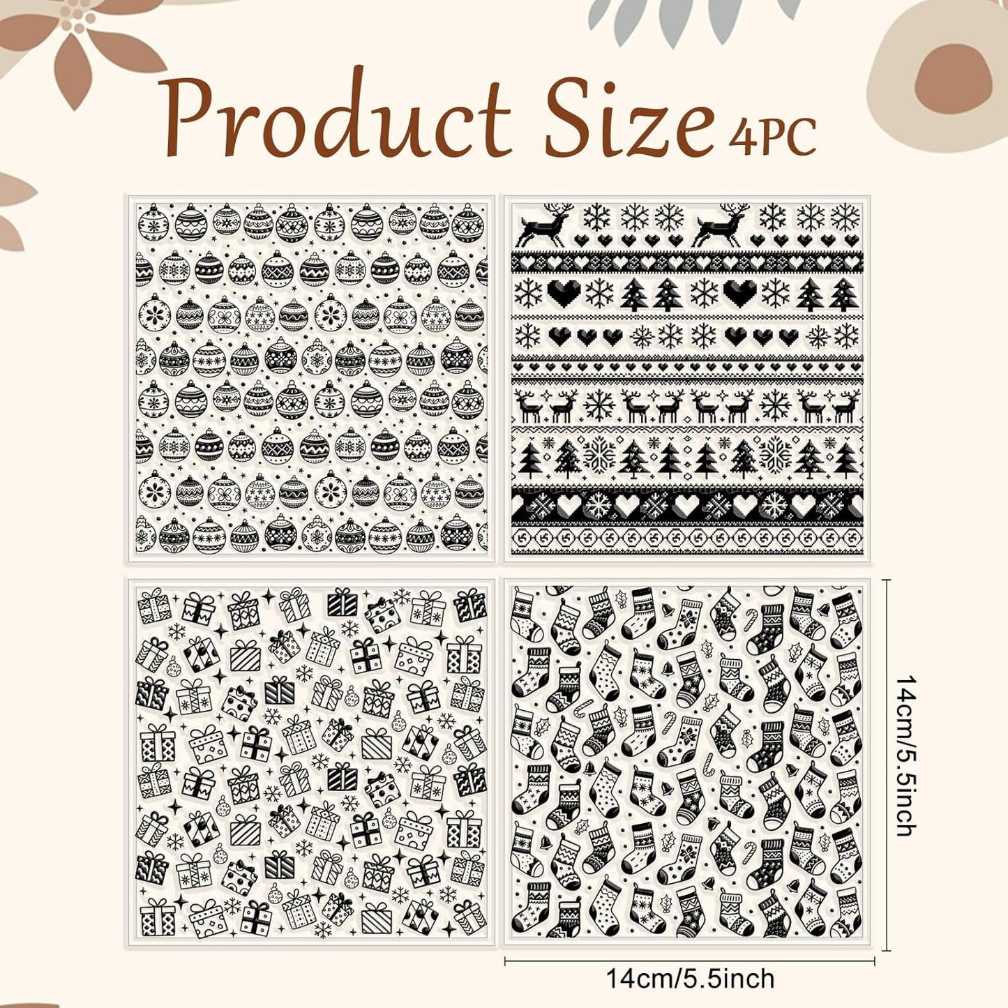 CHGCRAFT 4 Pcs Christmas Polymer Clay Texture Sheets Knitted Patterns Silicone Texture Stamp Snow Socks Clay Texture Mat Modeling Pattern Pad Sheets for Jewelry and Earrings Tools, 5.5x5.5 inch