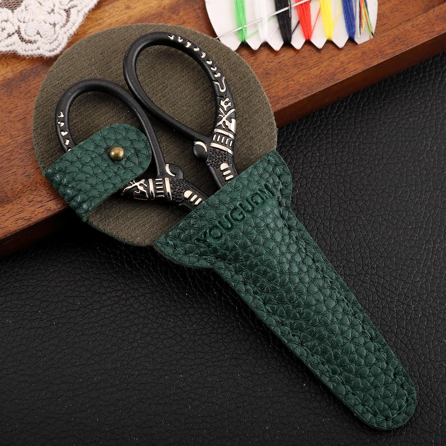 Antique Scissors with Cover, Sharp Sewing Scissor for Craft Needlework Cross Stitch, Small Thread Snips Little Detail Shears Black DIY Tools